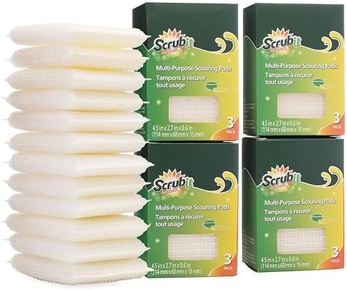 Scrub-It - 12 almohadillas multiusos para limpieza sin arañazos para ollas, sartenes, platos, utensilios y utensilios de cocina antiadherentes, uso