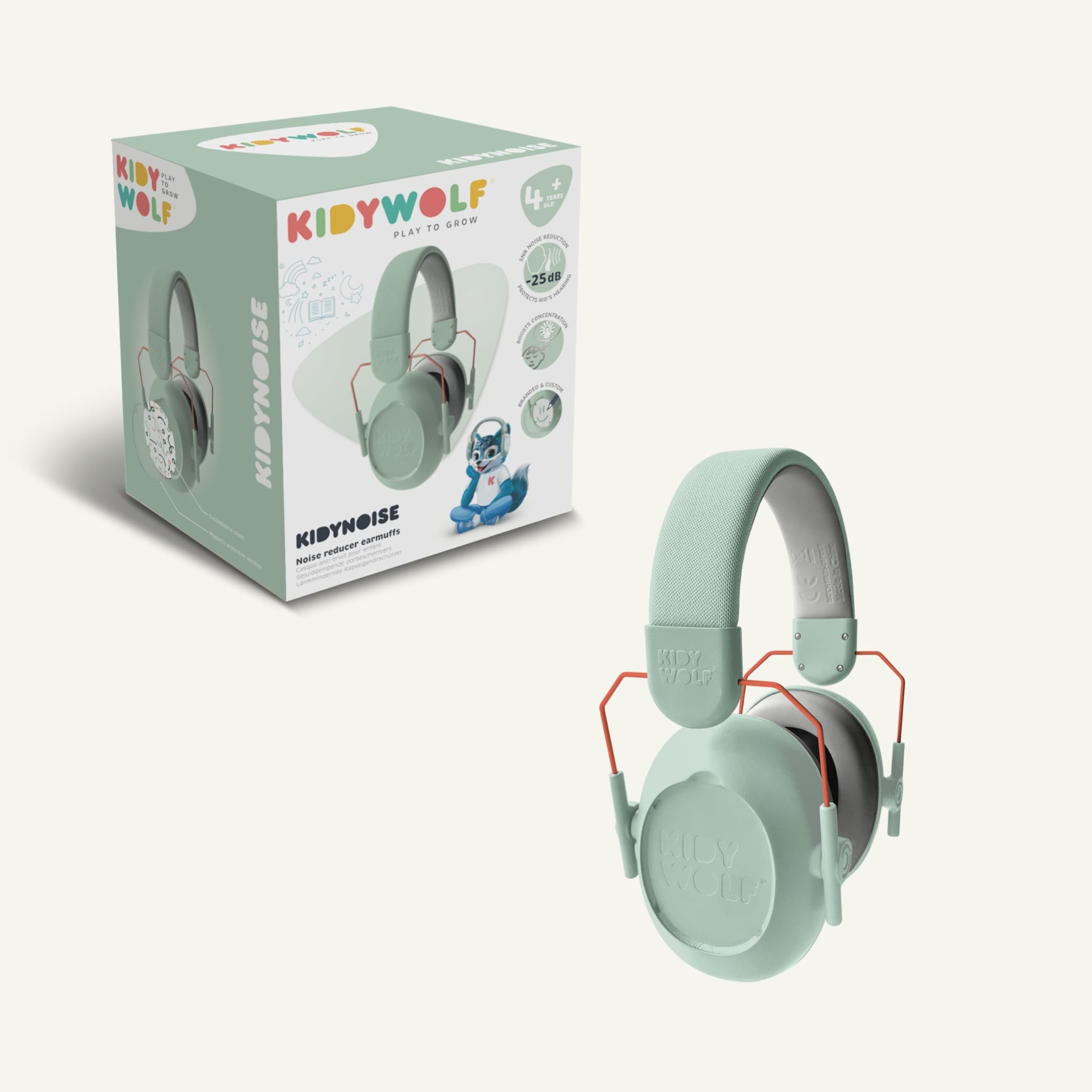KIDYWOLF - KIDYNOISE Vert - Casque Anti-Bruit Enfant Pliable - Protection Auditive 25 dB pour l'École et les Sorties - dès 5 ans