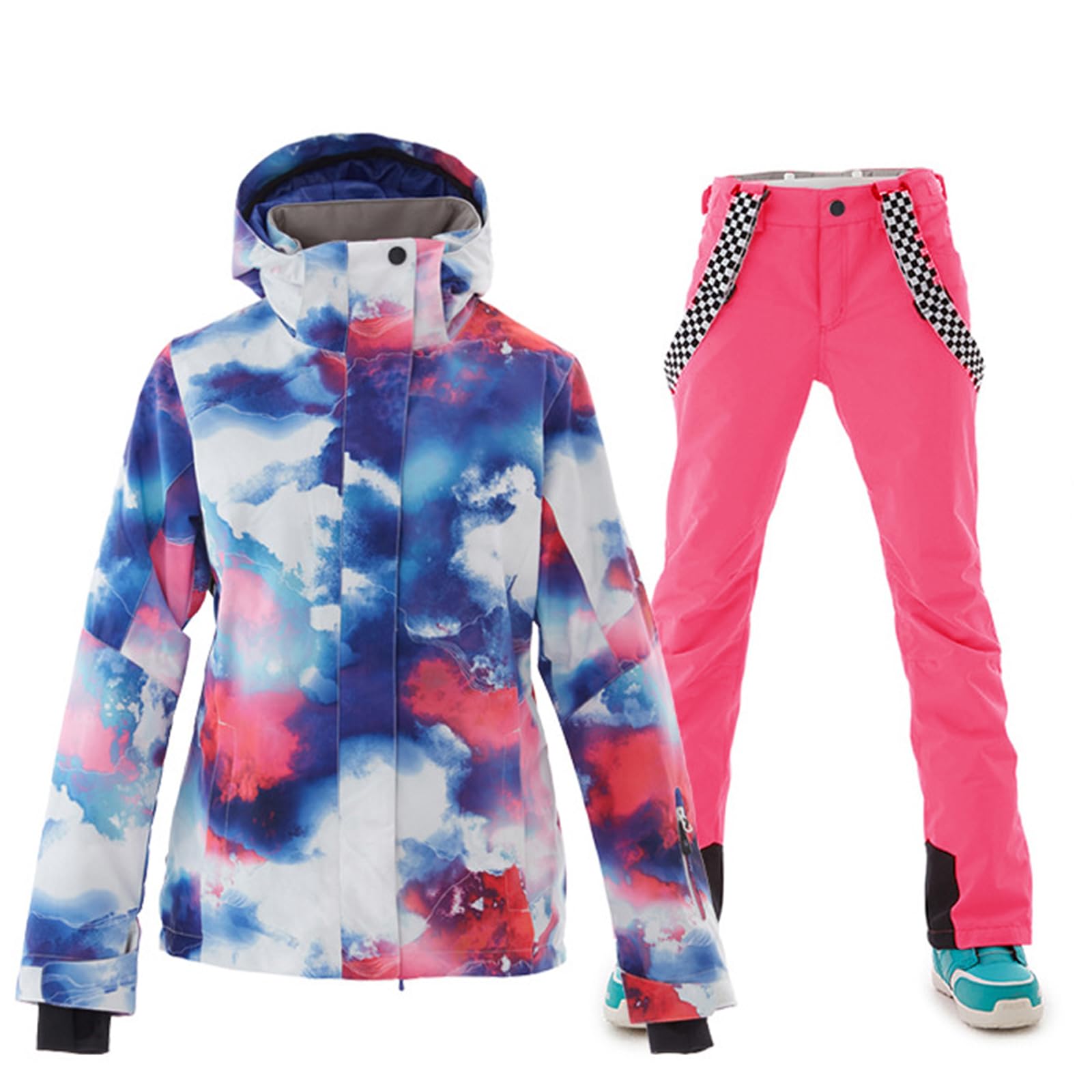 ALSOGO Damen Skianzug Schneeanzug Winddicht Wasserdicht Skifahren Snowboardjacke Trägerhose Set Zum Skifahren Snowboarden Klettern