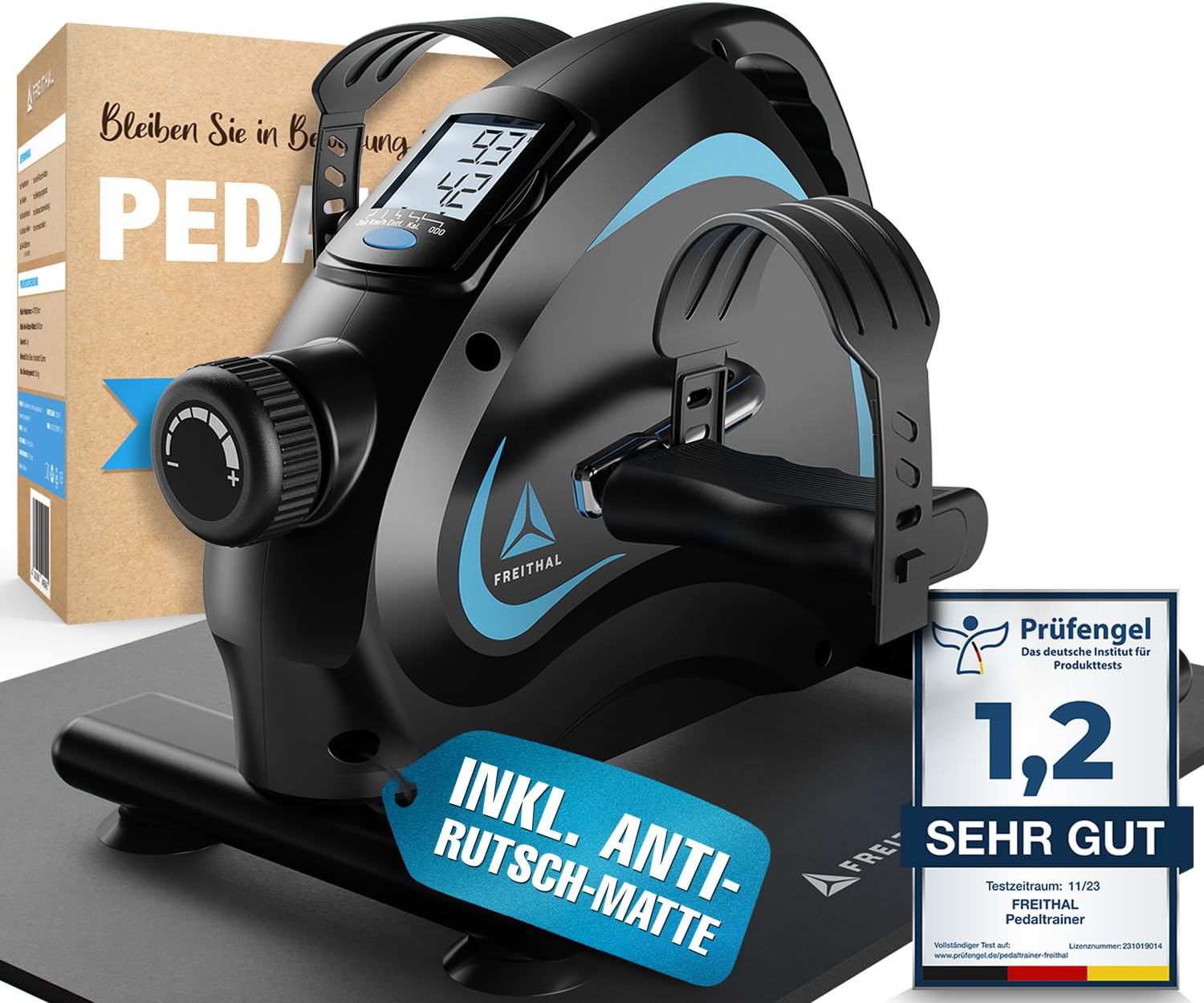 Gelenkschonender Pedaltrainer für Senioren LITE - Beintrainer im Sitzen mit 2in1 Pedalen - Mini Bike Inkl. Anti-Rutsch-Matte