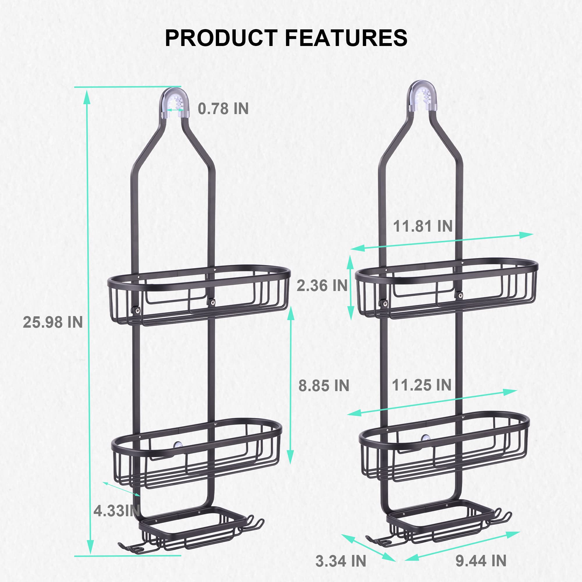 Hukalw Black Shower Caddy Over Head, Hanging Shower Caddy with Soap
