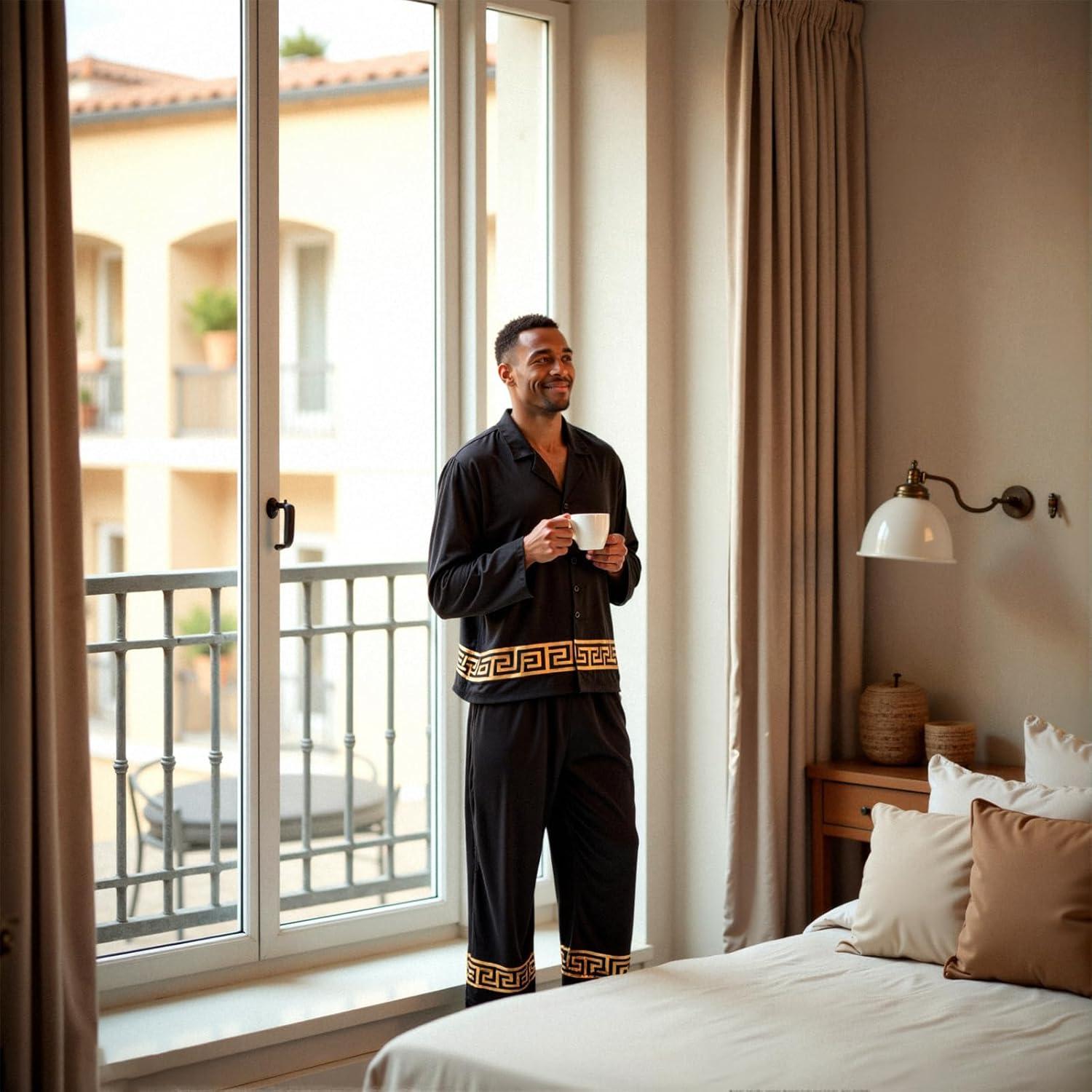 Mens Pajamas Set Luxurious Satin Matching Pajamas for Couples Silk Like PJS - Image 3