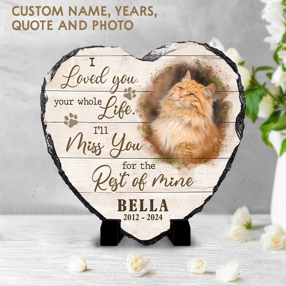 Kilyhome Personalized Heart Shaped Headstone Marker, Cat Paw Prints, Home Decor for Pet Lovers, Memorial Gifts for Cat & Dog Mom, Remembrance Gift with Optional Meaningful Quotes