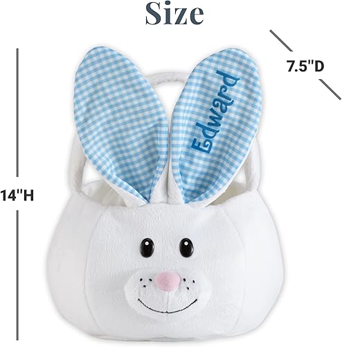 Miniatura 6 de Let's Make Memories Cesta de Pascua personalizada, peluche de conejo, orejas de guinga azules, cesta de Pascua para niños
