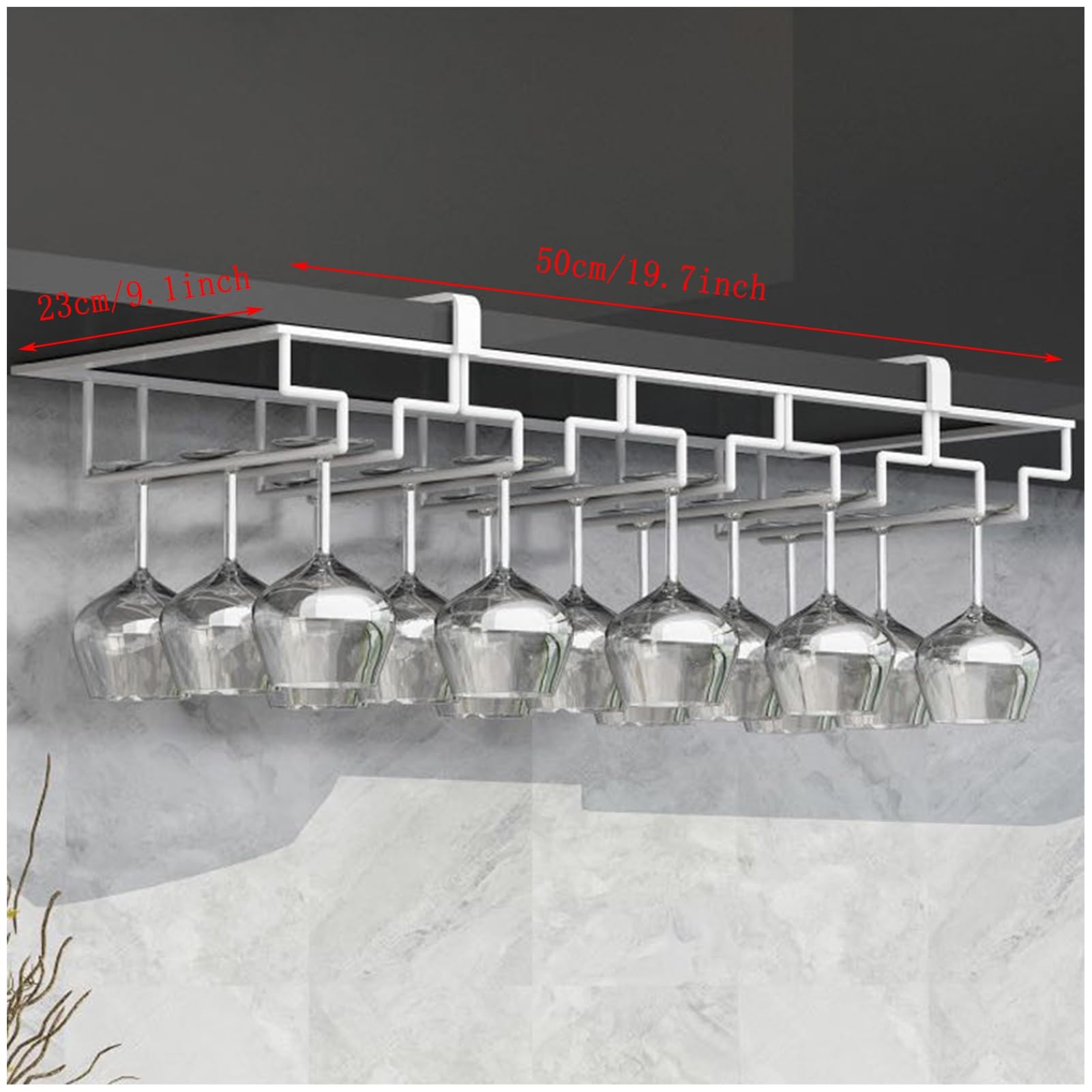 Estante Colgante Blanco para Copas de Vino - Almacenamiento bajo Estante para gabinetes y Barras - Soporte de Metal para 6 Copas - Accesorio para Vino Que Ahorra Espacio