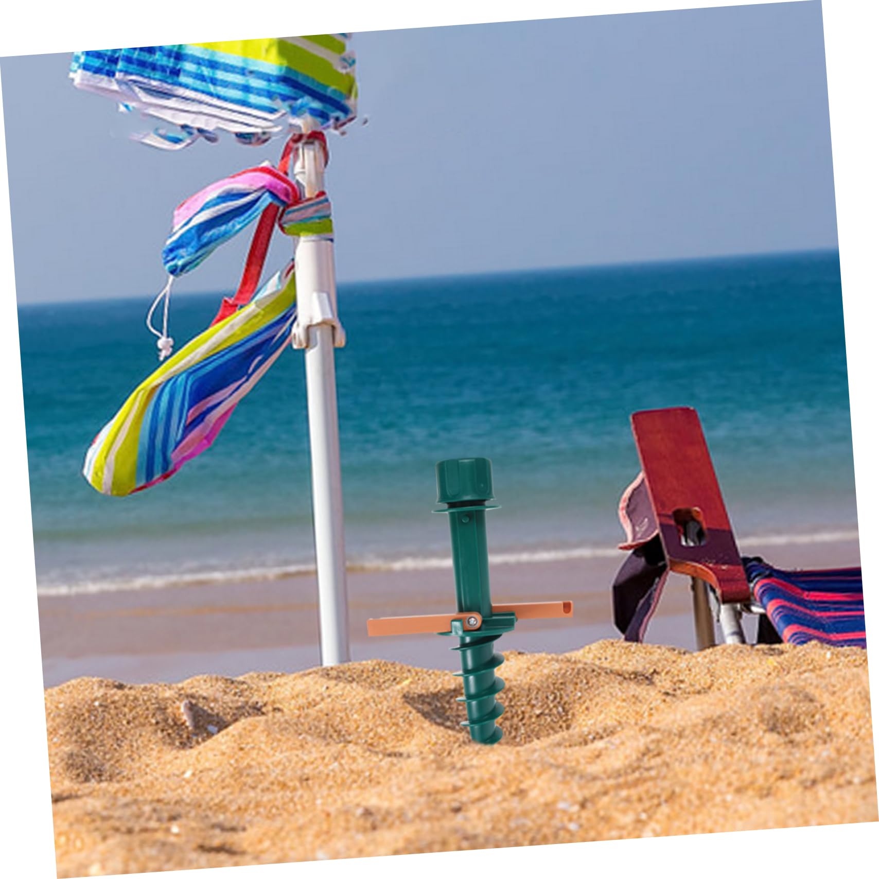 Sombrilla de playa con soporte resistente y sistema de anclaje, sombrilla de playa y clavijas para resistencia al viento, perfecta para proteger el sol al aire libre
