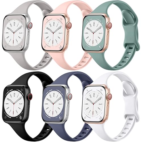 Lerobo 6 Pack Compatible for Apple Watch Band 38mm 40mm 44mm 42mm 41mm 45mm 46mm 49mm Women Men,Soft Narrow Replacement Sport Strap Thin with iWatch Apple Watch Series 10 9 Ultra 8 7 6 5 4 3 2 1 SE