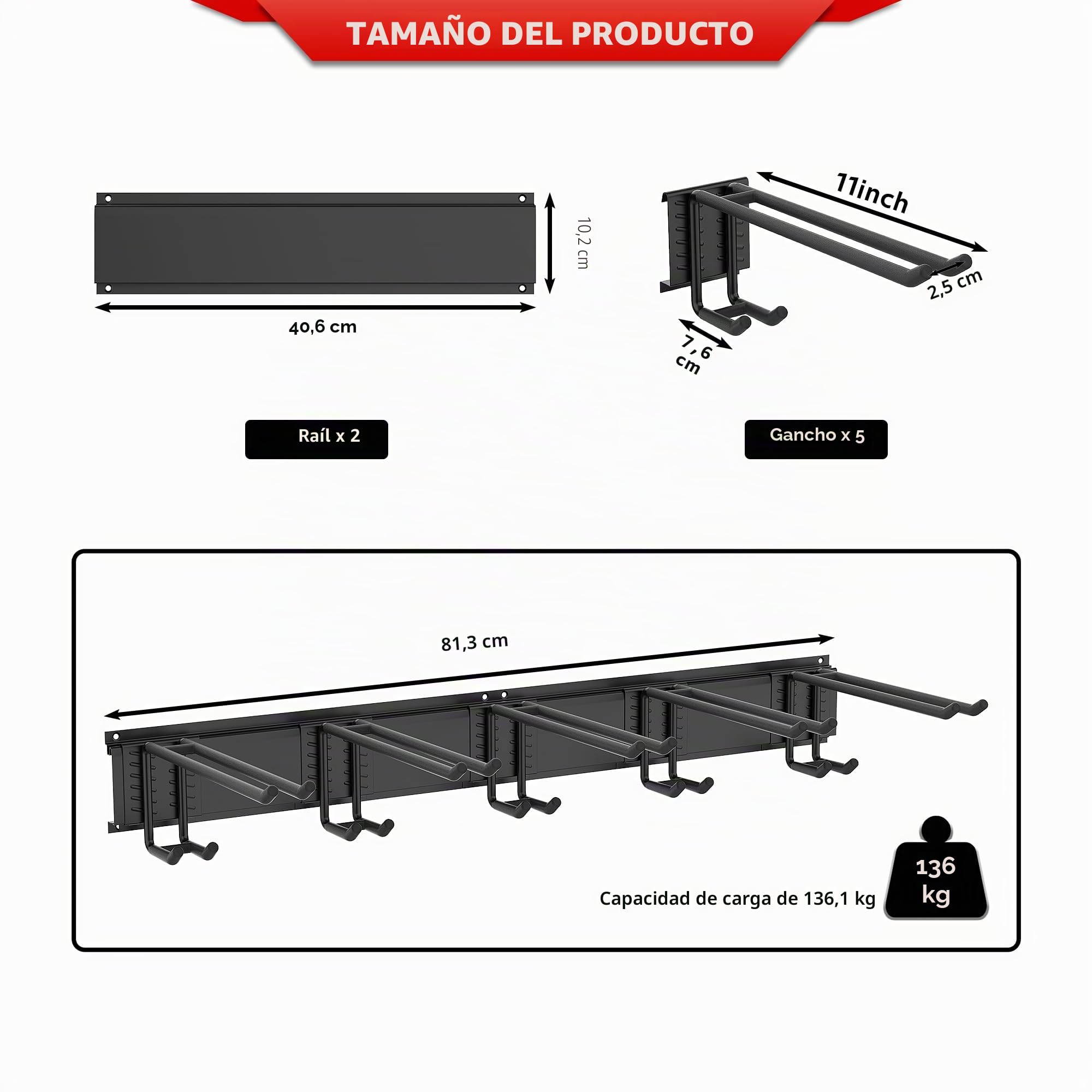 Ultrawall Soporte de esquís montado en la pared para sistema organizador de garaje, 10 pares, 300 libras