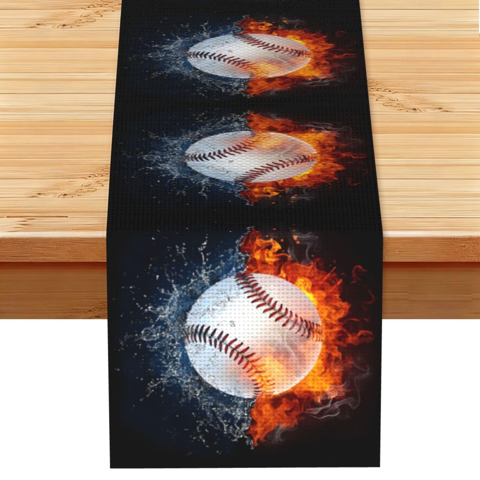 Fire Water Baseball Ball Linen Feel Table Runner Wedding Party Home Decoration