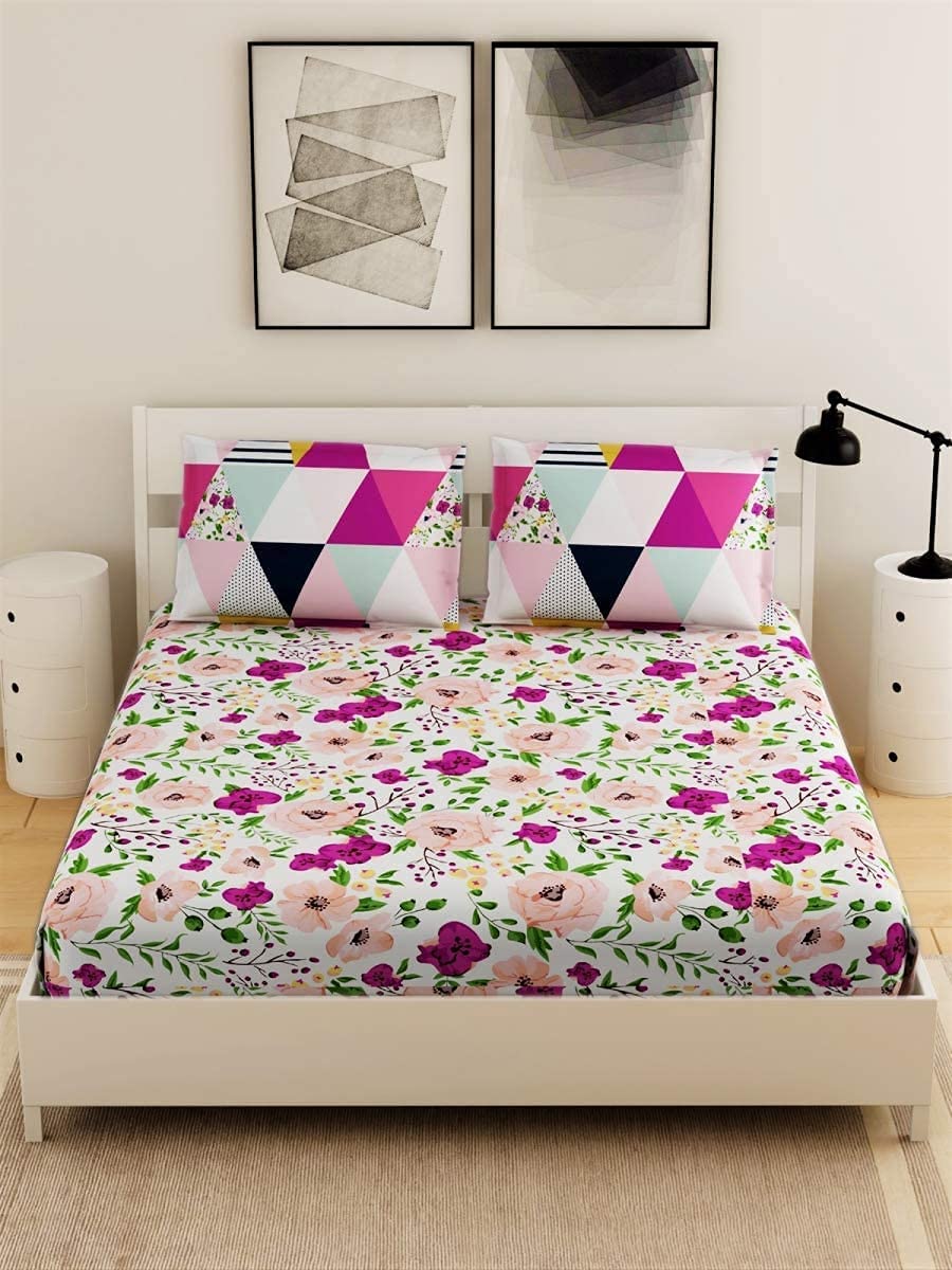 Kuber Industries 100% Cotton 144 TC Double Bed Sheet with 2 Pillow Covers (Pink) -CTKTC12996 (B07V7X42QV) Amazon Price History, Amazon Price Tracker