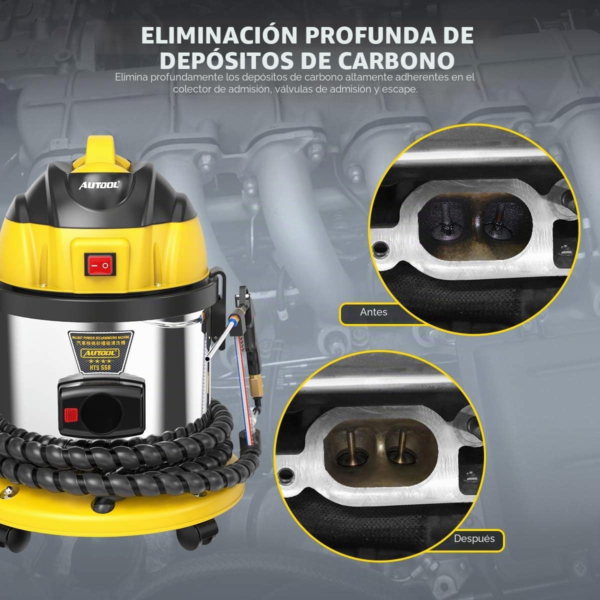 AUTOOL Máquina de Chorro de Arena, Máquina de limpieza de la válvula de auto de carbono sistema de limpieza de arena de nogal