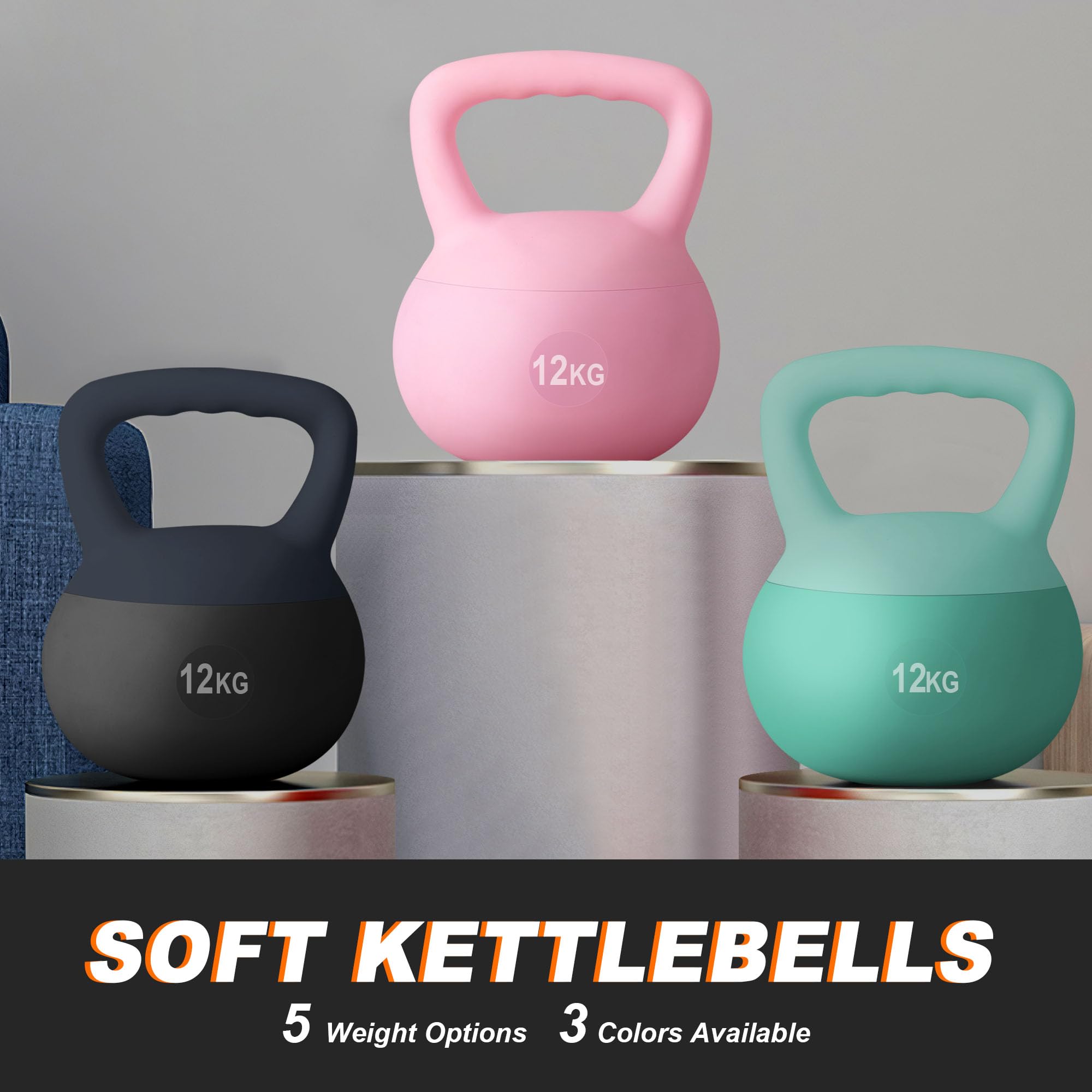 sogesfurniture Kettlebell morbidi, kettlebell sicuri per allenamento della forza, pesi riempiti di sabbia di ferro, kettlebell per allenamento della forza, per donne, uomini, bambini