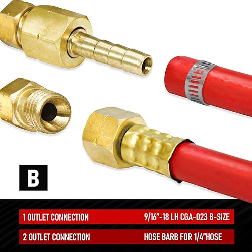 Miniatura 3 de RX WELD Regulador de acetileno CGA-200 Medidores de gas de soldadura Entrada trasera con salida de 916 "-18 y conector de manguera, mango de PC