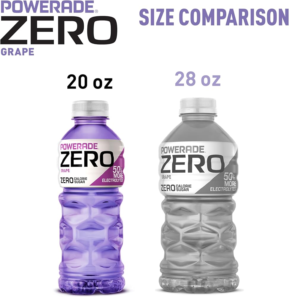 POWERADE Electrolyte Enhanced Zero Sugar Grape Sports Drink, 20 Ounce (Pack of 8)