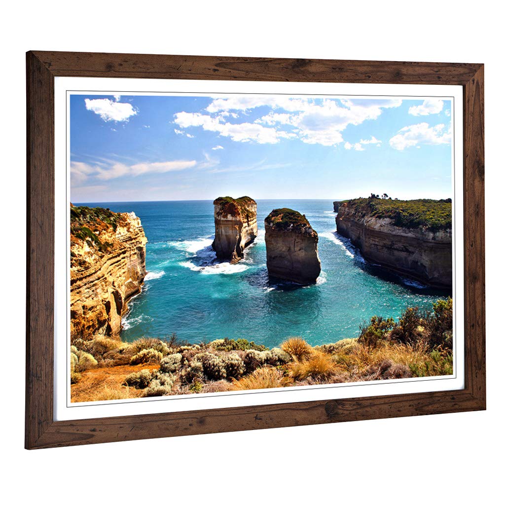 Big Box Art Framed Print of Landscape Iceland Cliffs Coast Shore Archways Design | Wall Art Picture| Home Decor for Kitchen, Living Room, Bedroom, Hallway, Walnut, A2 / 24.5x18 Inch / 62x45cm