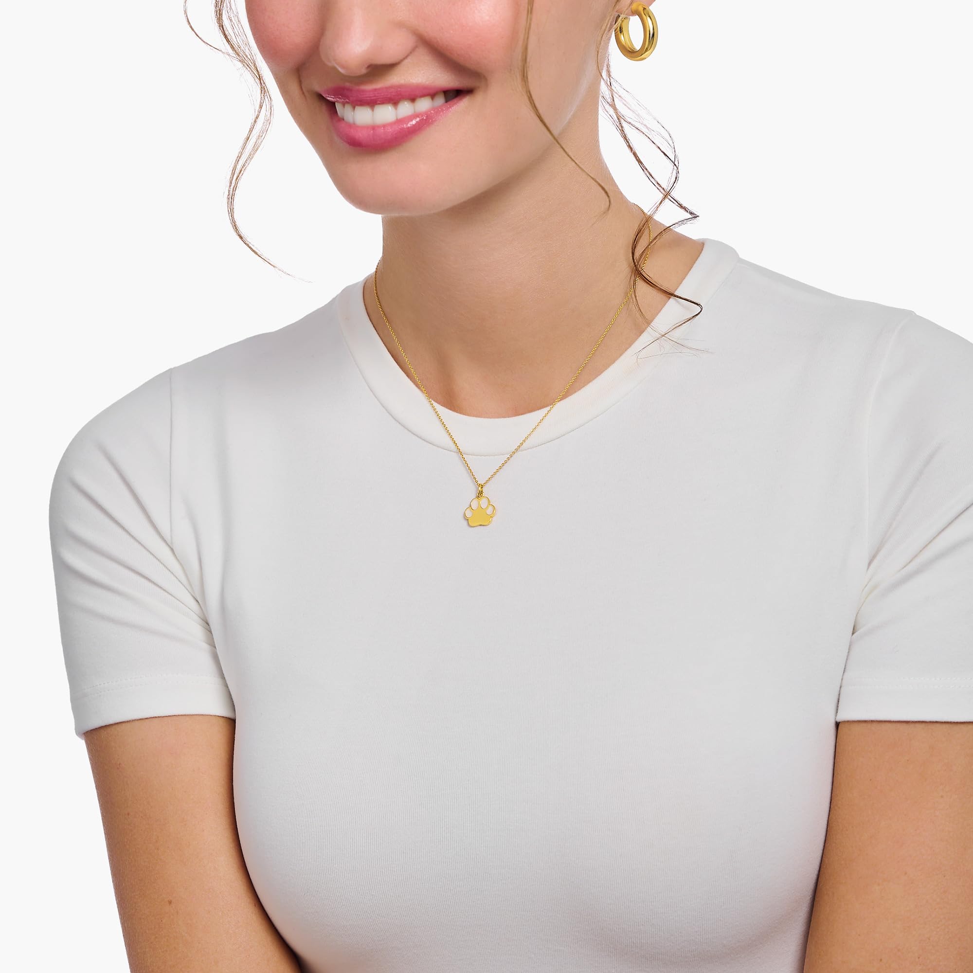 THOMAS SABO Kette mit Pfoten-Anhänger und weißer Emaille vergoldet 750 Gelbgold Vergoldung, 925 Sterlingsilber, Kaltemail