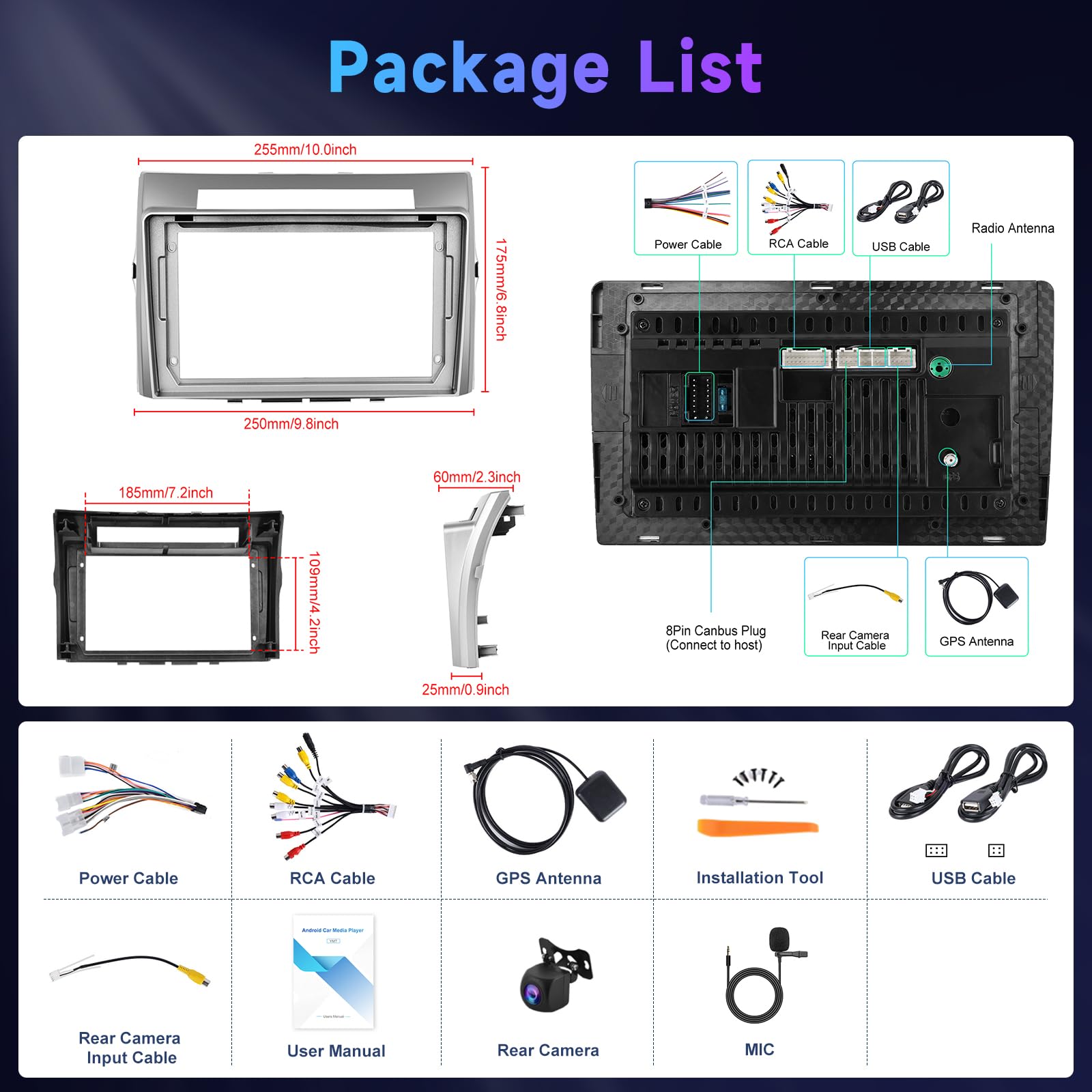 Podofo 4G 64G 9" Autoradio pour Toyota Corolla Verso AR10 2004-2009 Carplay Android Auto sans Fil, WiFi GPS Navi HiFi/RDS/FM DSP, 1280 * 720, Android 13 Radio 2 din avec caméra de recul AHD