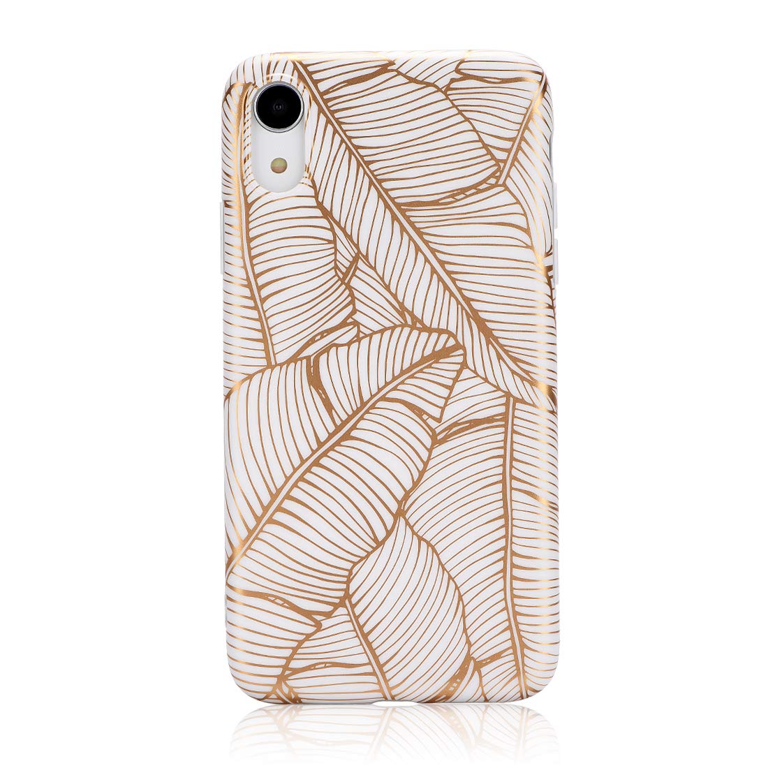 SelendisiPhone xr case, Gold Leaves Tropical Case Cover for iPhone Xr Golden Bana Leaves Palm Leaves Floral Plant Soft TPU Case