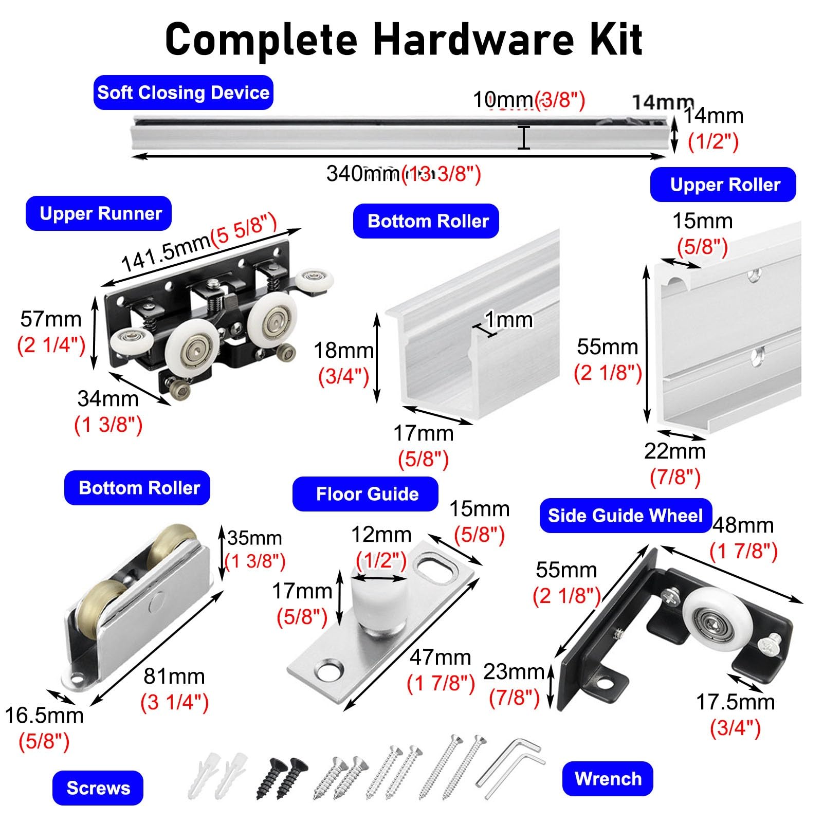 Kit Puerta Corredera Riel Oculto para Puerta Corredera de Espejo de 80, 120, 150 y 180 cm, Riel Oculto para Puerta de Armario, Guía para Puerta Corredera Empotrada(33in(83.8cm))