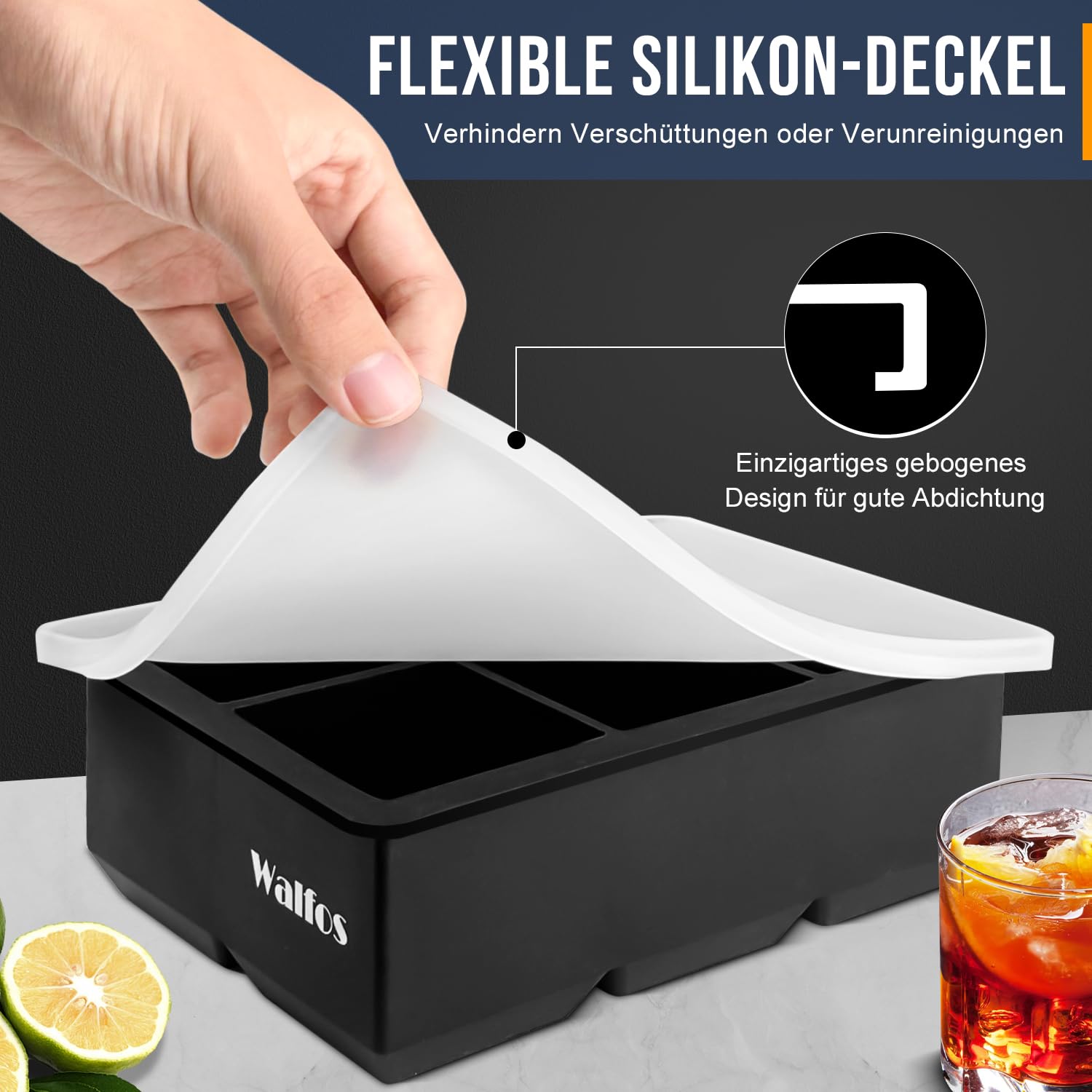 Stampo Per Cubetti Di Ghiaccio Grandi Walfos In Silicone (2 Confezioni) Con Coperchio, Per Cocktail E Whisky - 3