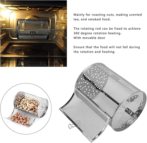 Miniatura 4 de Cesta de asador de acero inoxidable para horno de asador, jaula giratoria de 360 grados para hornear nueces, herramienta de asador de barbacoa