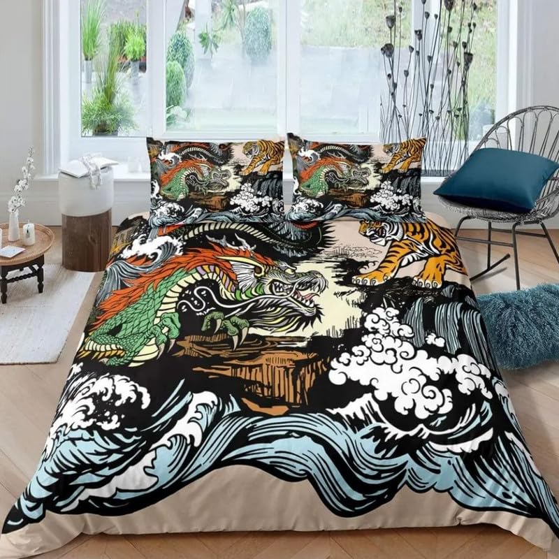 Housse de couette 140x200 tigre chocolat en microfibre 110g avec 2 taies