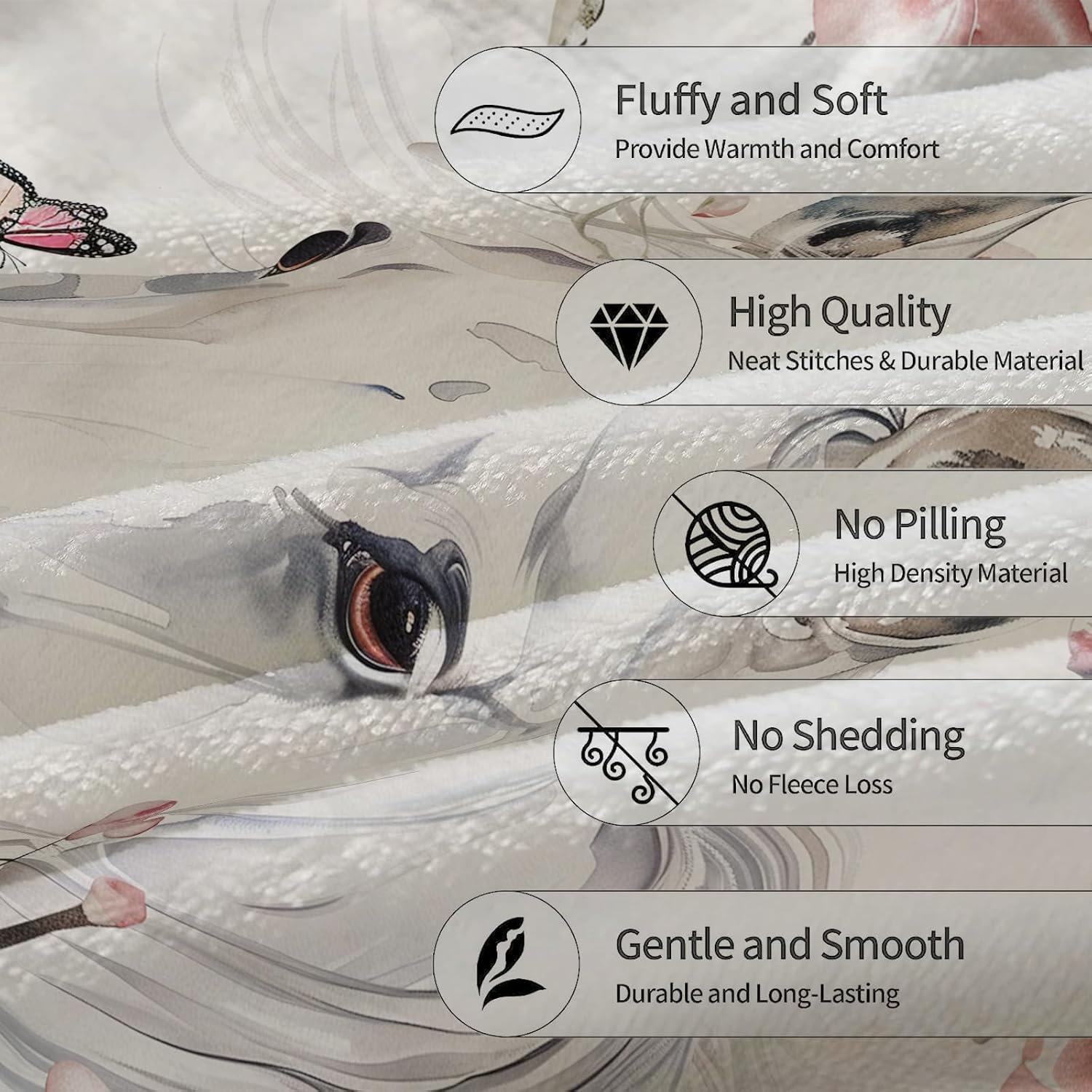 Horse and Floral Blanket - Soft Cozy Lightweight Flannel Throw Blanket for Couch, Bed, Travel, Outdoor Use | Warm Fuzzy Stylish Blankets for Adults Kids Women Girls 50×60 in - Image 4