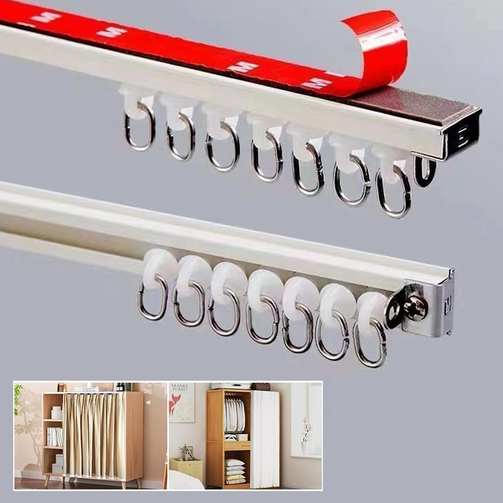 MZQMK Self Adhesive Curtain Track 9.8FT (3m) For Smooth Ceiling Or Wall- No Drill, Screws, Ceiling Curtain Track, Curtain Rods, Ceiling Mount, Adhesive Curtain Rod(Size:1.4M/(4.6FT))
