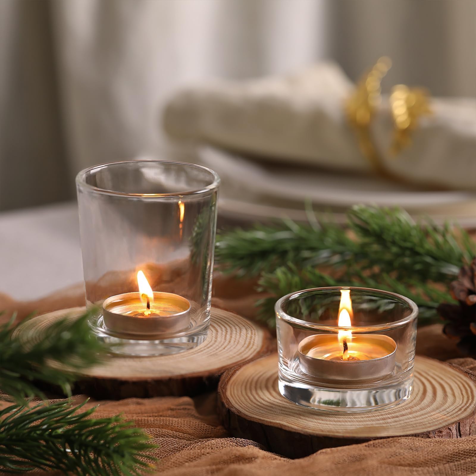 LETINE 24 Stück Teelichtgläser Set, Klar Teelichthalter, 2 Stile Glas Kerzengläser(Ø5,3cm*6,3cm | Ø4,8cm*3,5cm), Teelichthalter Glas für Weihnachten, Festivals, Hochzeiten, Heimdekoration