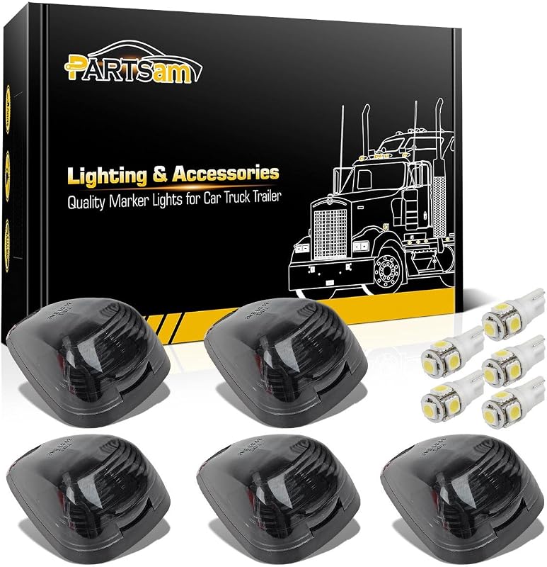 Luzes de marcação e circulação do teto da cabine Partsam com lente fumê preta e LED branco para Ford – Kit com 5 unidades