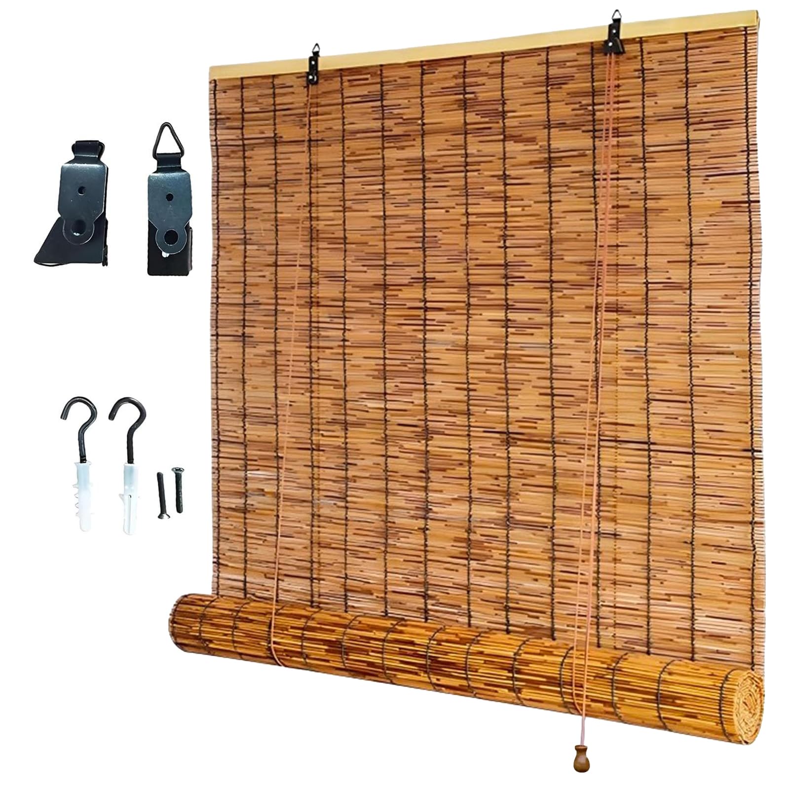 Lrisveana Bamboo Blinds Outdoor Roller Blinds Roman Blind Roller Shades Blackout Reed Roll up Curtain for Windows Kitchen Patio Garden Easy to Install