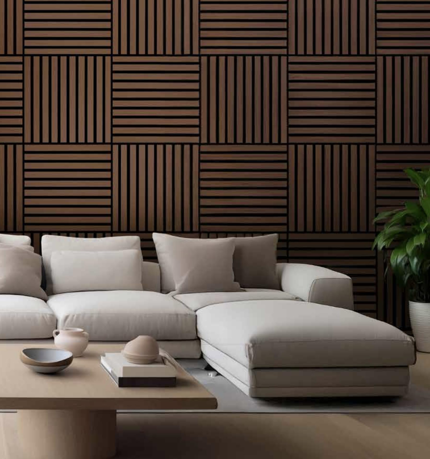 eacommerce | Pannello Fonoassorbente, Doghe in MDF, 60x60 cm, Rivestimento murale | Isolamento acustico, Facile da installare, Leggero | Migliora l’acustica e riduce il rumore | Confezione da (Rovere)