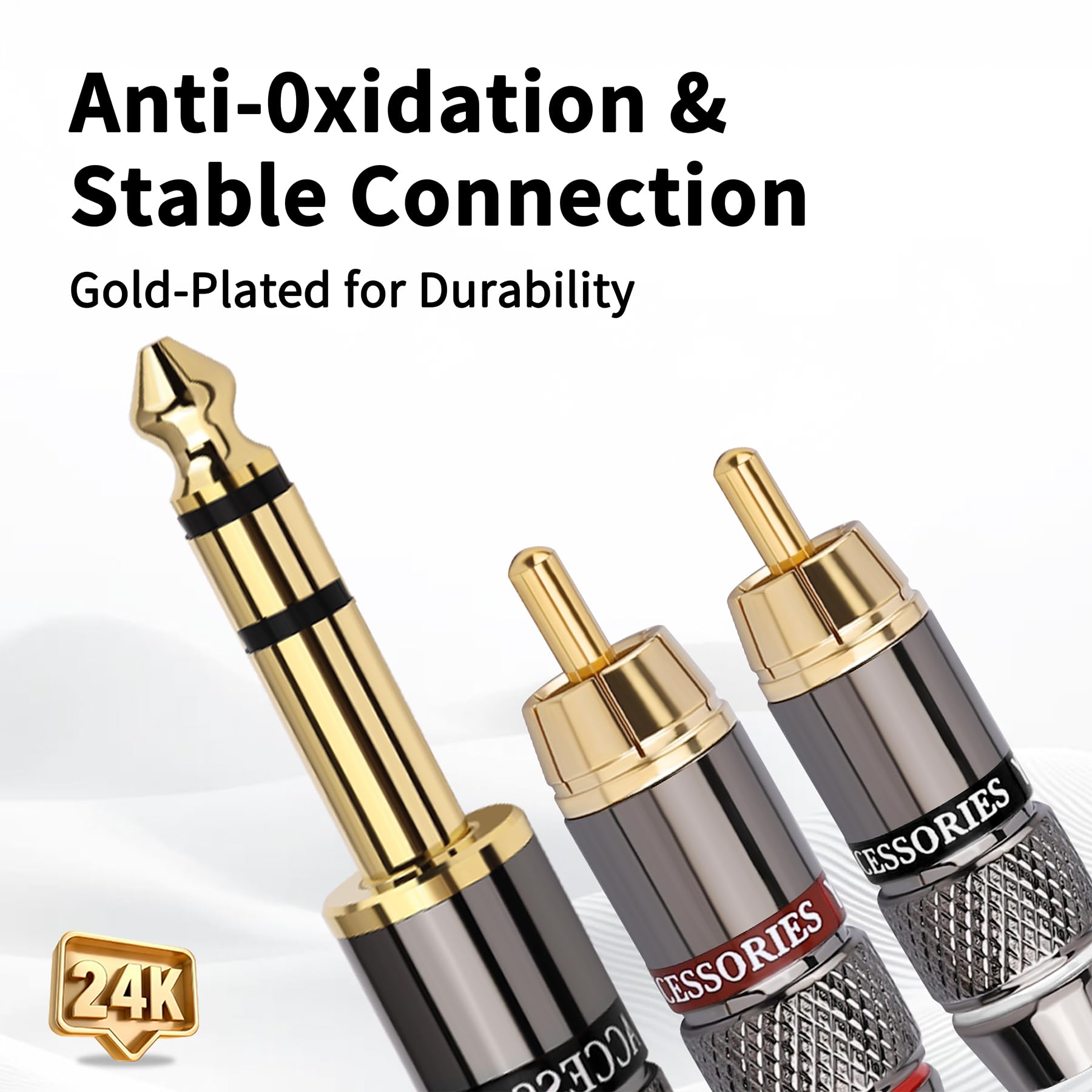 Cavo splitter a Y da 1/4 a RCA, cavo audio da TRS a doppio RCA, 6,35 mm con OFC 6N e connettori placcati oro 24 K da 5 μm, cavo Hi-Fi intrecciato per audiofili, stereo domestici e giradischi