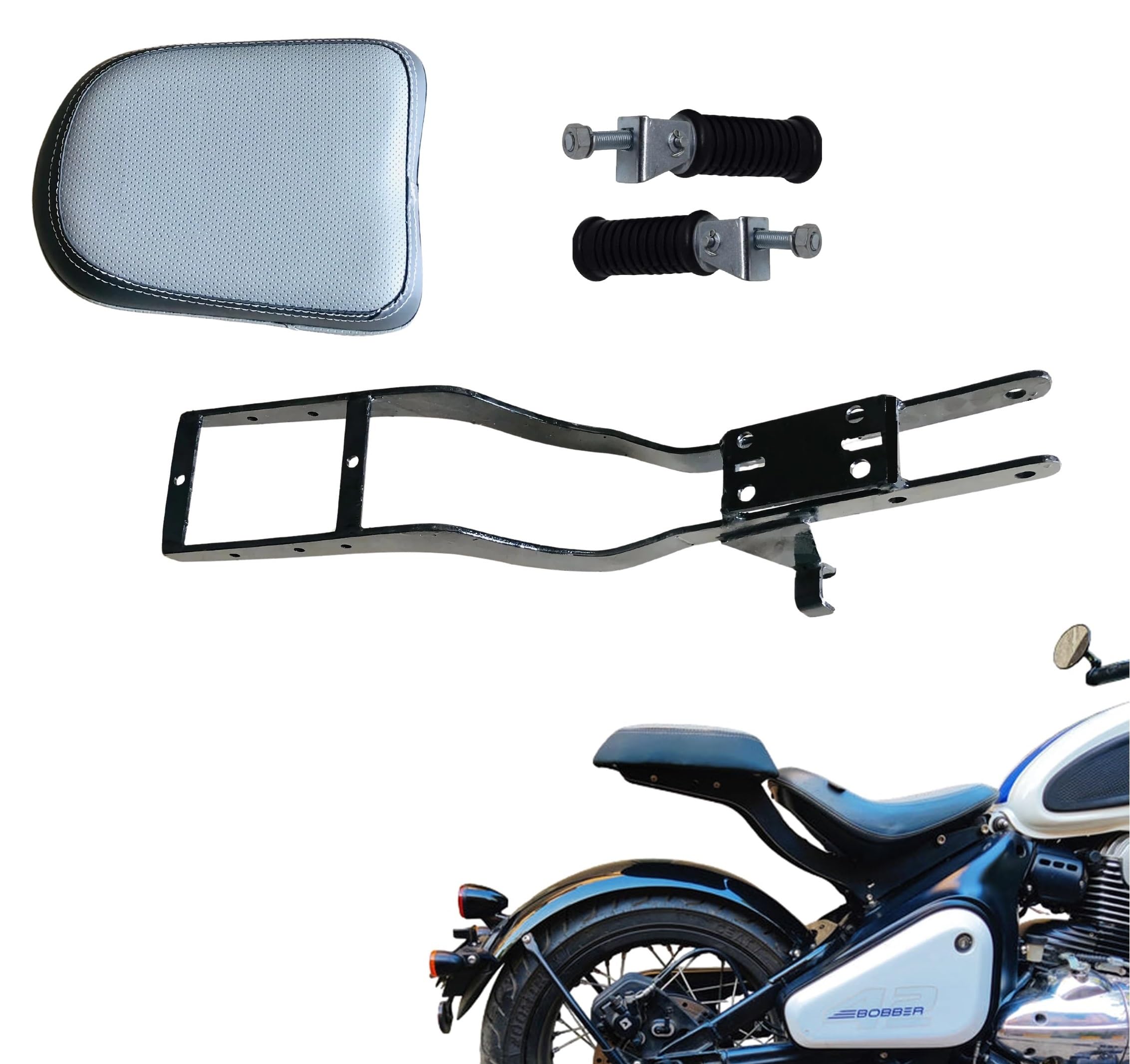 Gate 7 Heavy Meallic Rider Seat for Jawa 42 Bobber, Padded Cushion Rider Seat with Footrest-image-36