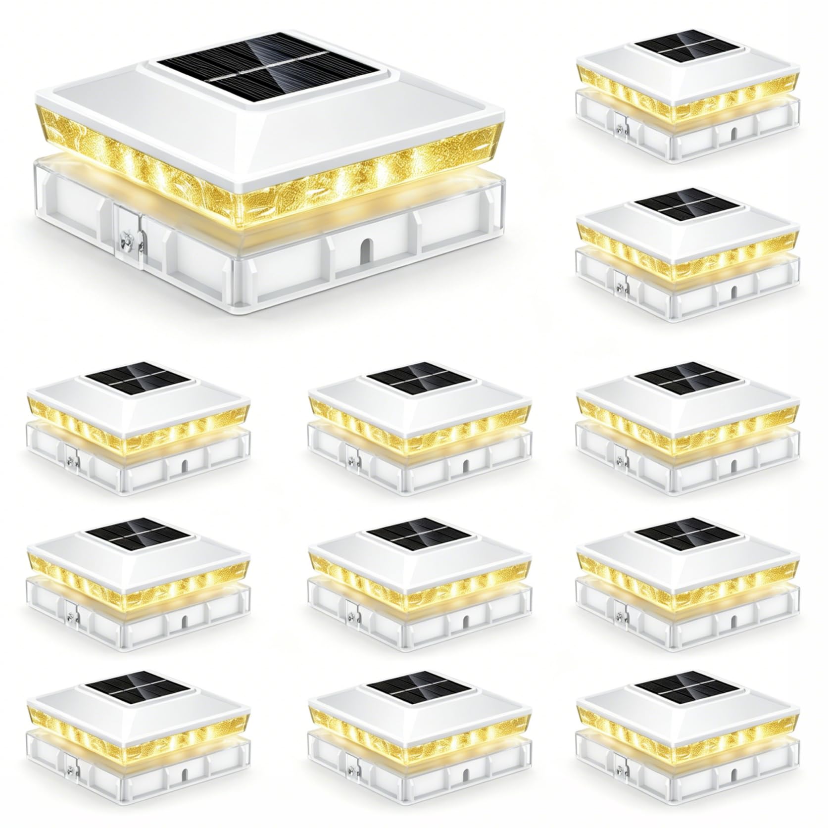Photo 1 of Toeuie Solar Post Cap Lights 12 Pack, IP65 Waterproof Outdoor Fence Post Solar Lights for 3.5x3.5 & 4x4 Wood/Vinyl Posts, 10-12 Hours Upgraded Warm/Cool White Glow for Garden/Patio/Porch - White