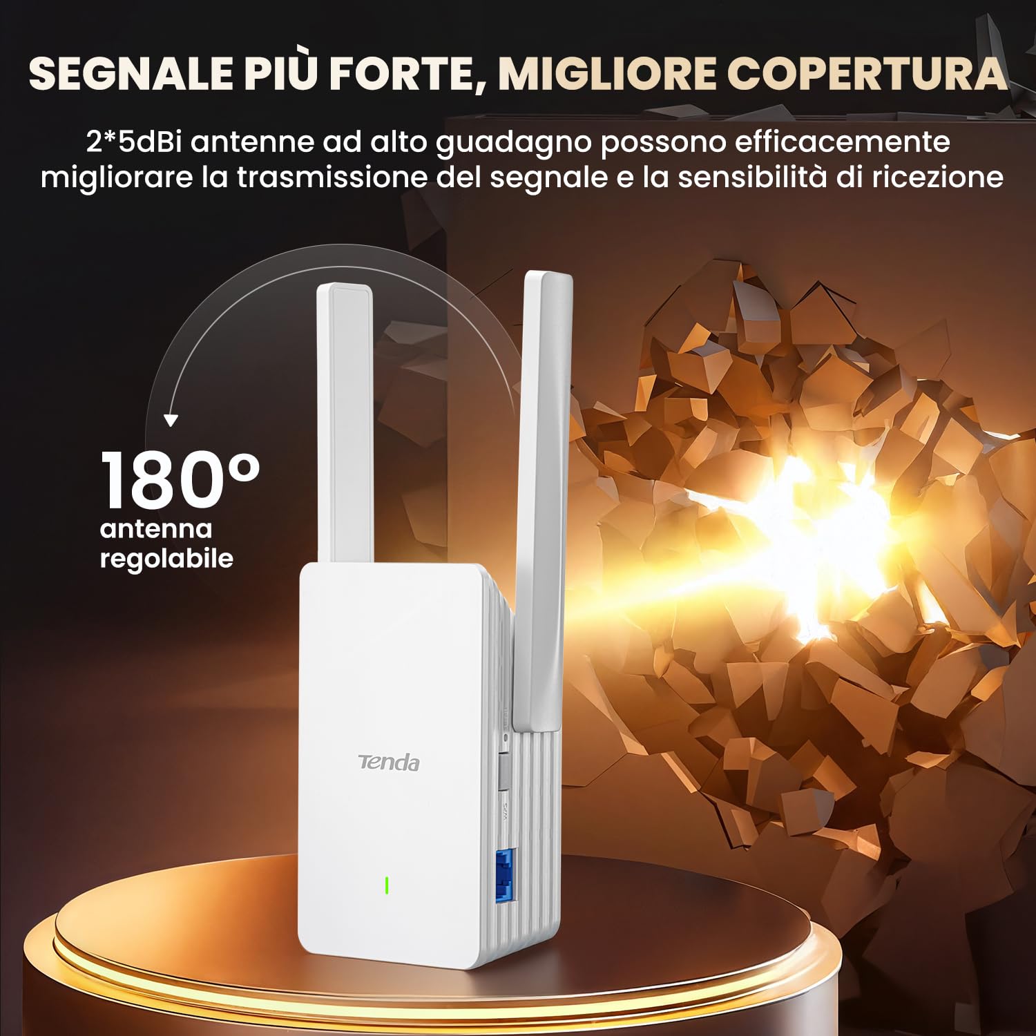 Tenda Ripetitore WiFi 6 A23, Amplificatore Dual Band AX1500, WiFi Extender, Access Point, Porta Gigabit Ethernet, Compatibile con Tutti i Box Internet, Facile Installazione