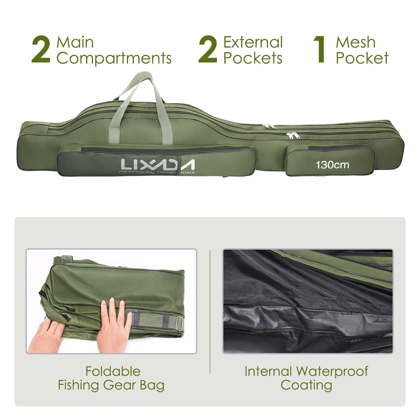 lixada Angel Carrier - Custodia per attrezzi da pesca, 100 cm/130 cm/150 cm, Verde (Army Green), 130cm, Portatile