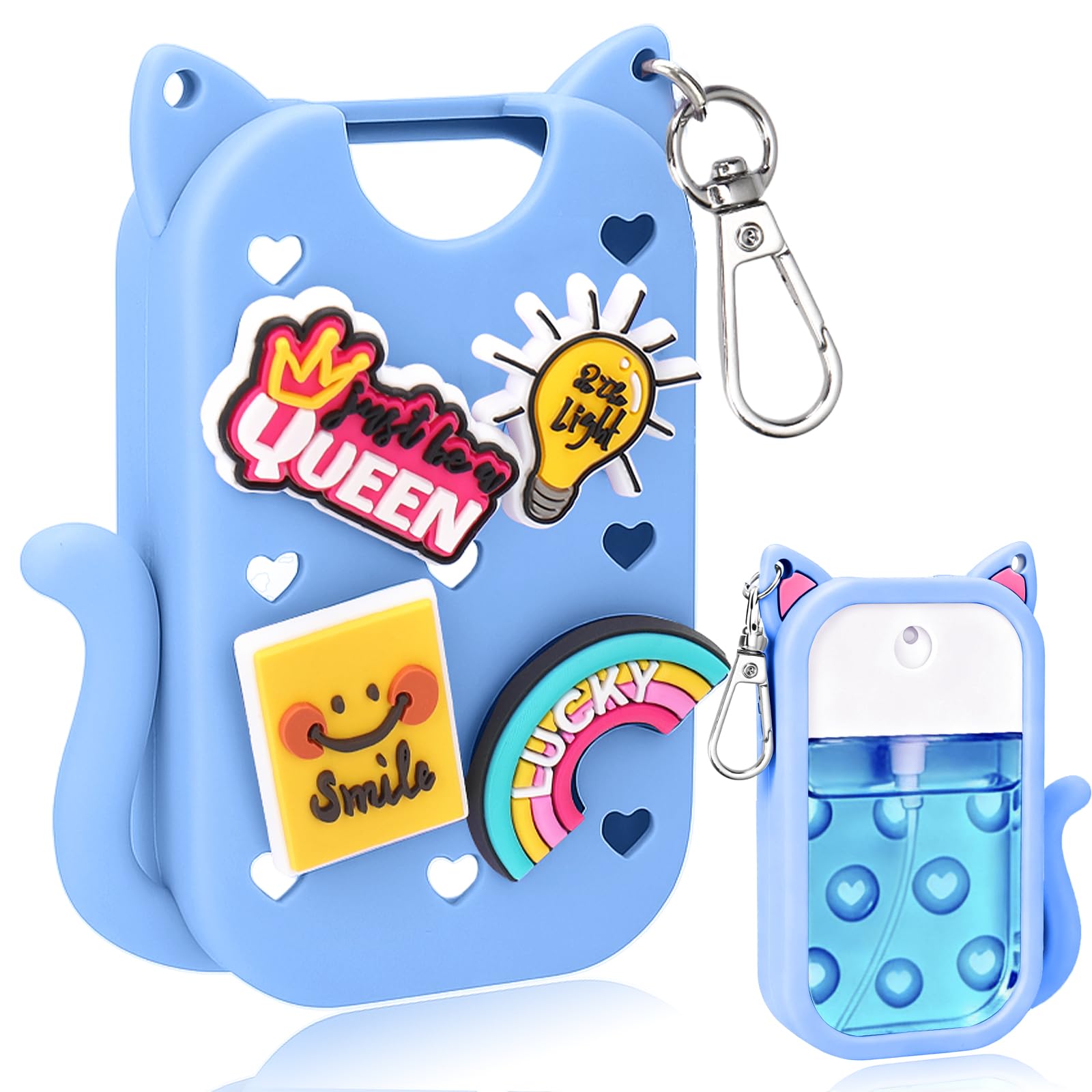 Mity rain Hand Sanitizer Spray Case Compatible With Touchland, Cute Silicone Hand Sanitizer Holder Keychain with 4 Charms, Portable Refillable Sanitizer Accessory, Gift for Women And Teens