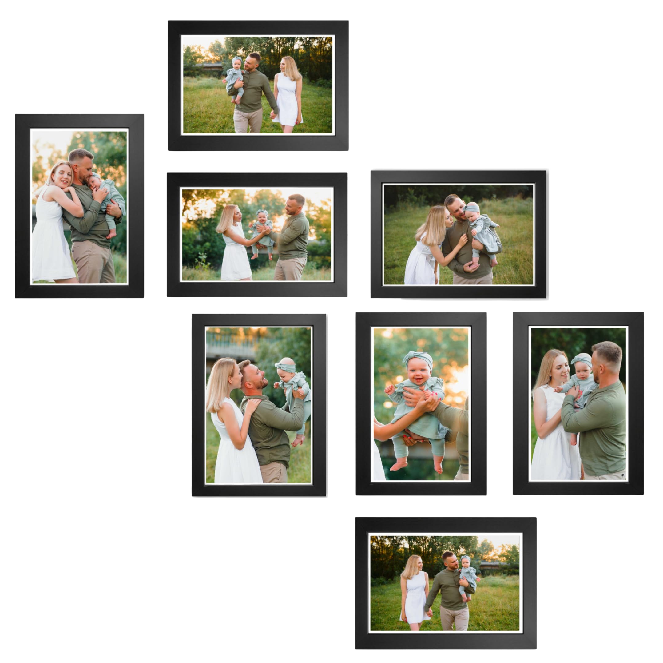 Collage Picture Frame Set, Black, Set of 8, 6 x 4 Multi Frames, Picture Photo Frame Set, Wall Collage