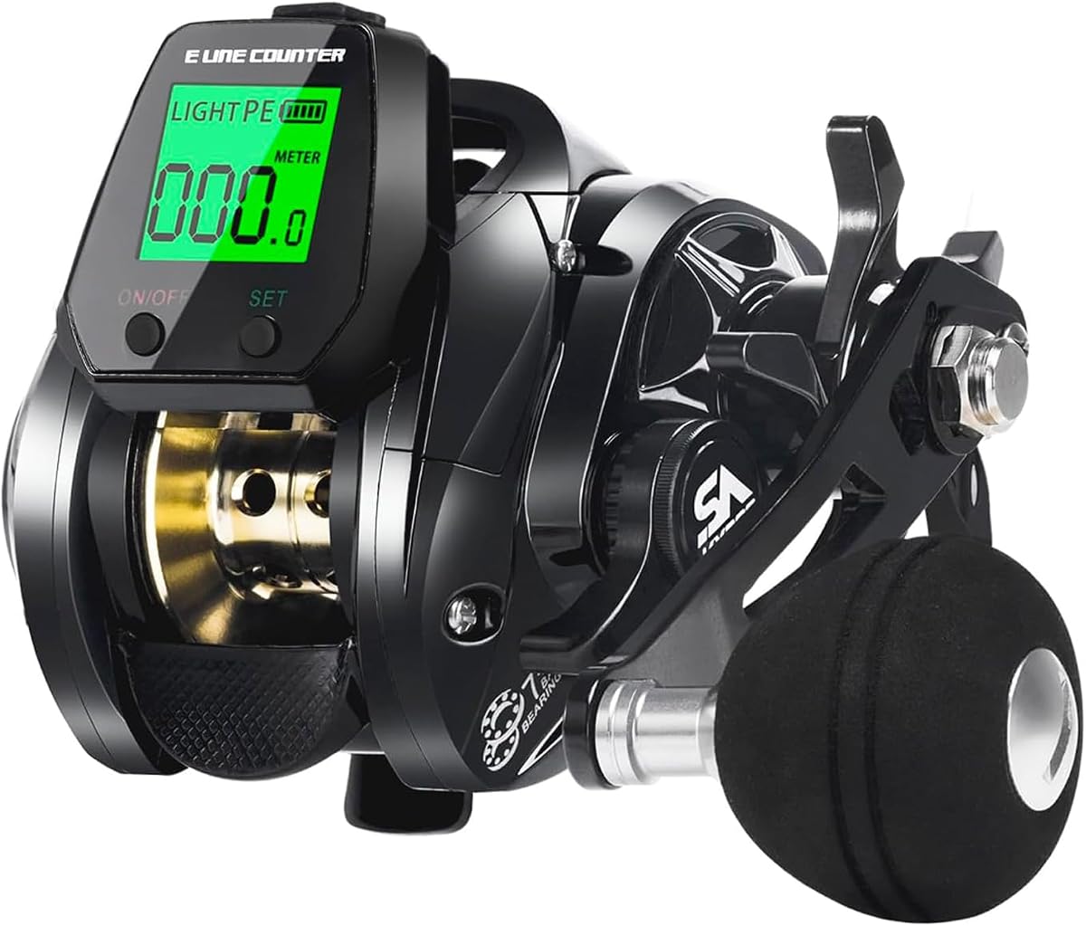 Line Counter Digital Baitcasting Fishing Reel with LCD Display Ultralight Baitcaster Reel, 22-35 Lb Max Drag, 6.3:1/7.2:1 Gear Ratio, Left/Right Handed, for Freshwater & Saltwater