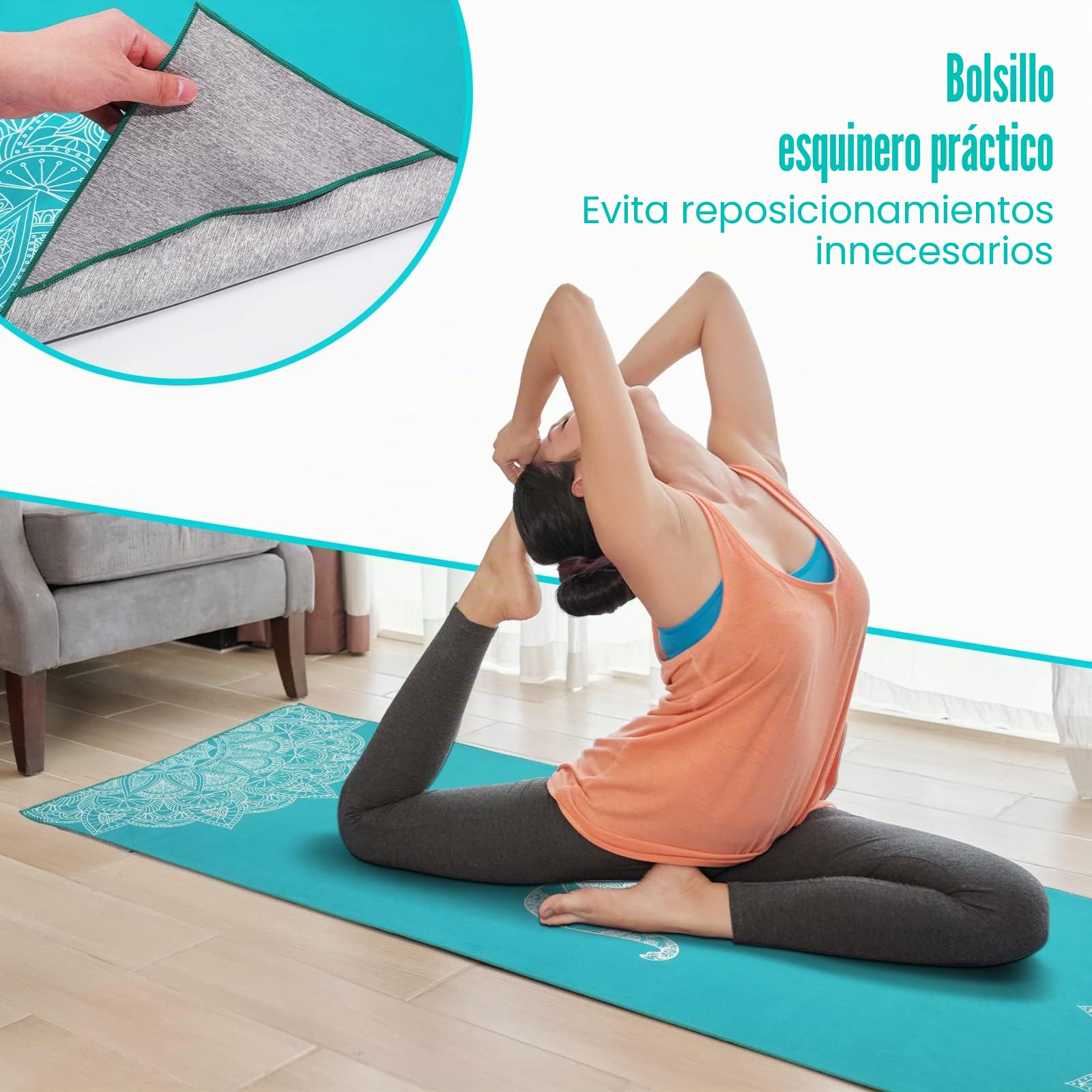 MoKo Manta de Yoga, [69,5x189cm] Toalla de Yoga Antideslizante de Poliéster y Nylon con Bolsillos de Esquina para Colchonetas, Secado Rápido para Gimnasio Pilates Playa