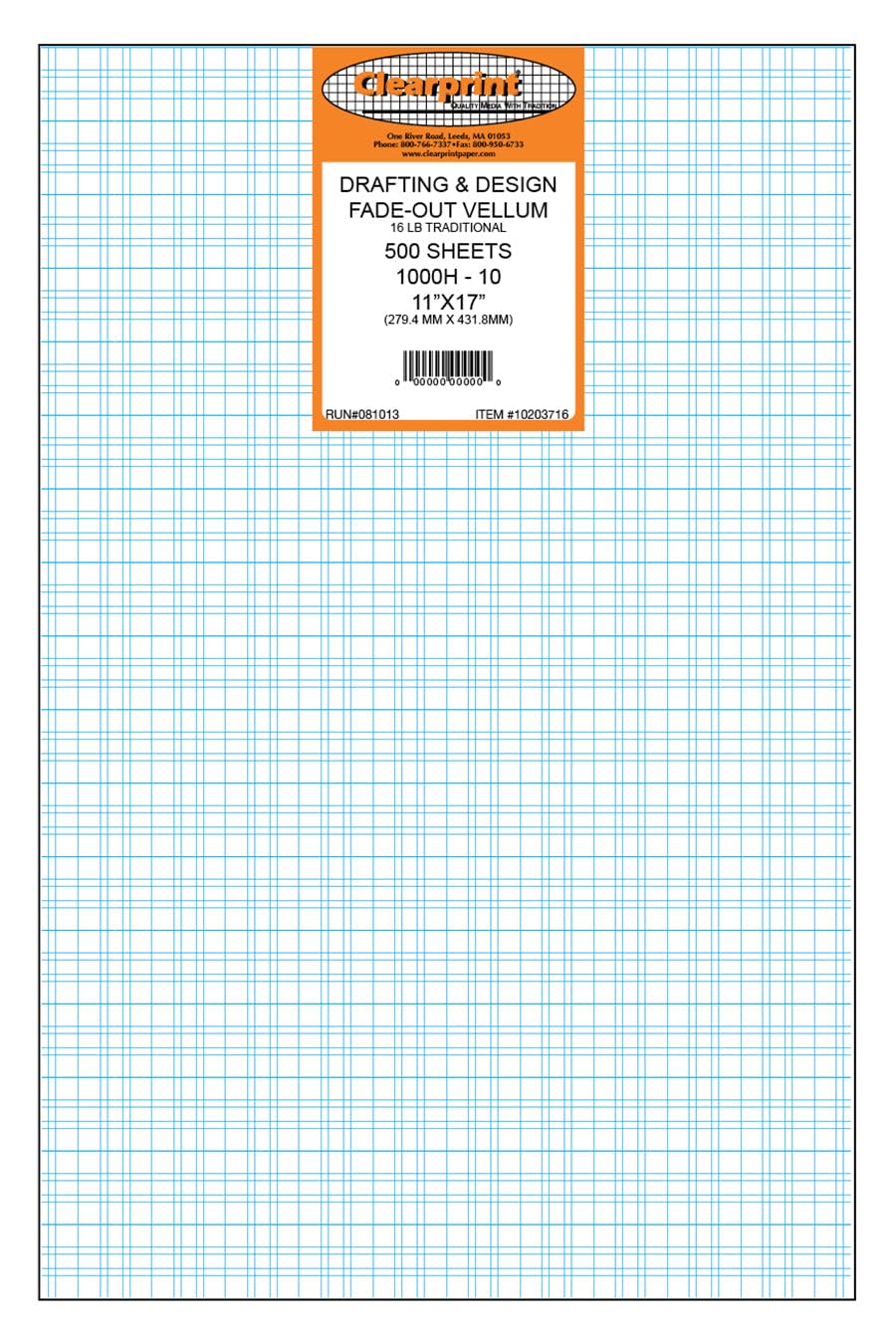Clearprint 1000H Vellum Sheets with 10x10 Fade-Out Grid, 11