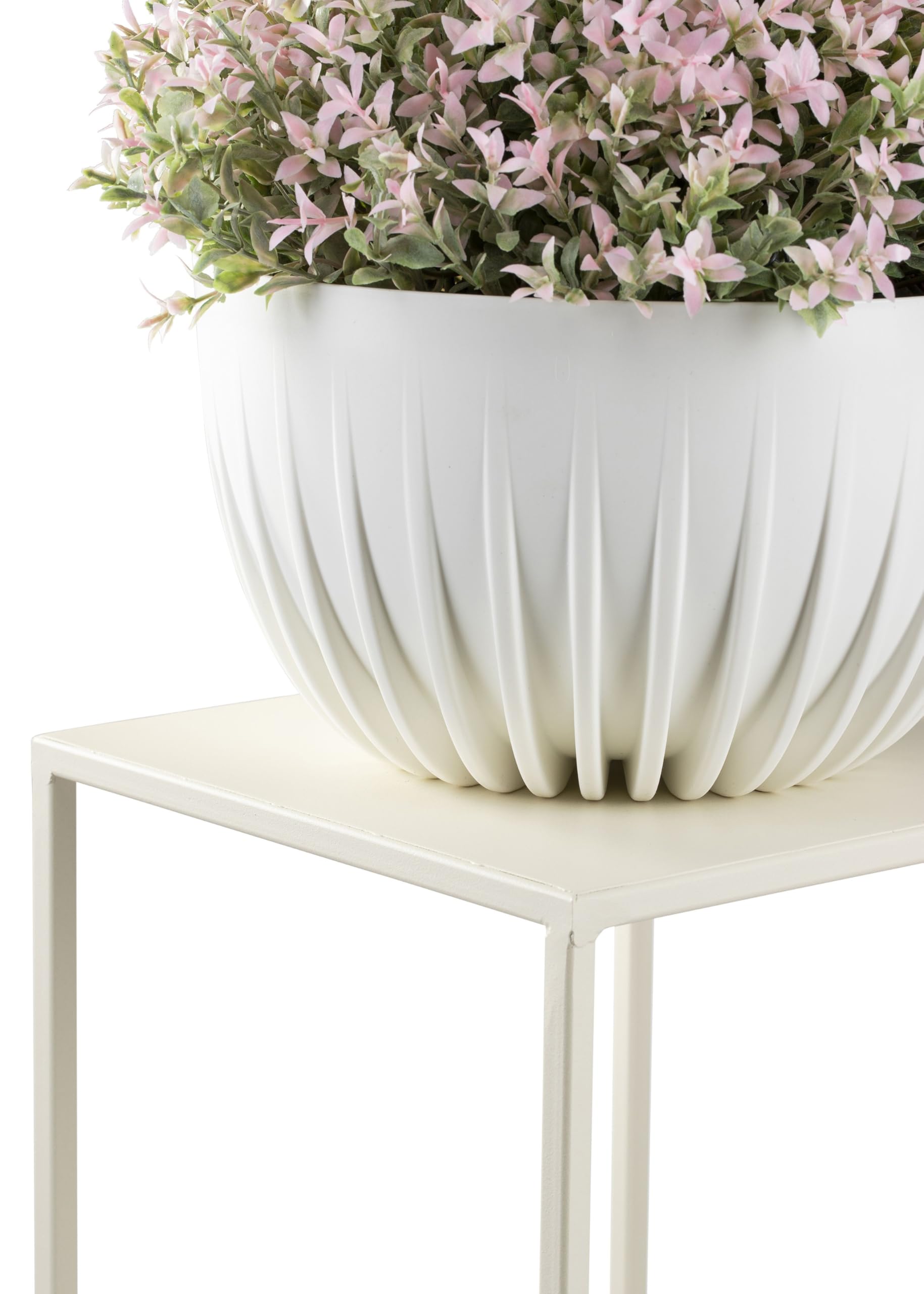 Support de fleurs en métal couleur crème 40 cm de haut – Support de fleurs solide et robuste en métal – Support pour plantes pour la décoration dans le salon, la chambre ou le bureau