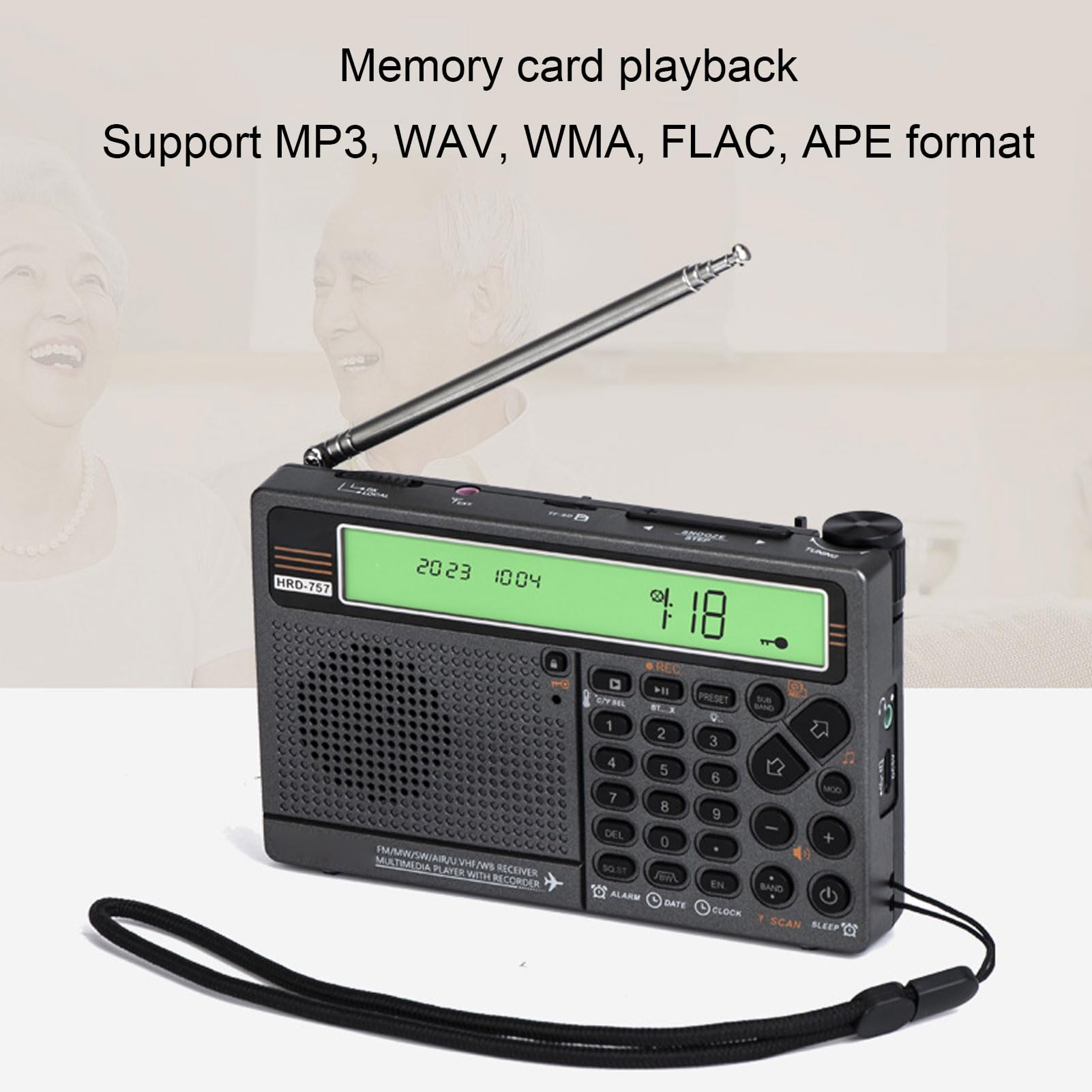 Radio Portátil de Corta, HRD-757 SW FM MW Air V.UHF WB Radio Multibanda con Pilas, Radio Portátil Recargable de 2500 MAh con Bluetooth, Alarma SOS y Linterna (Green)