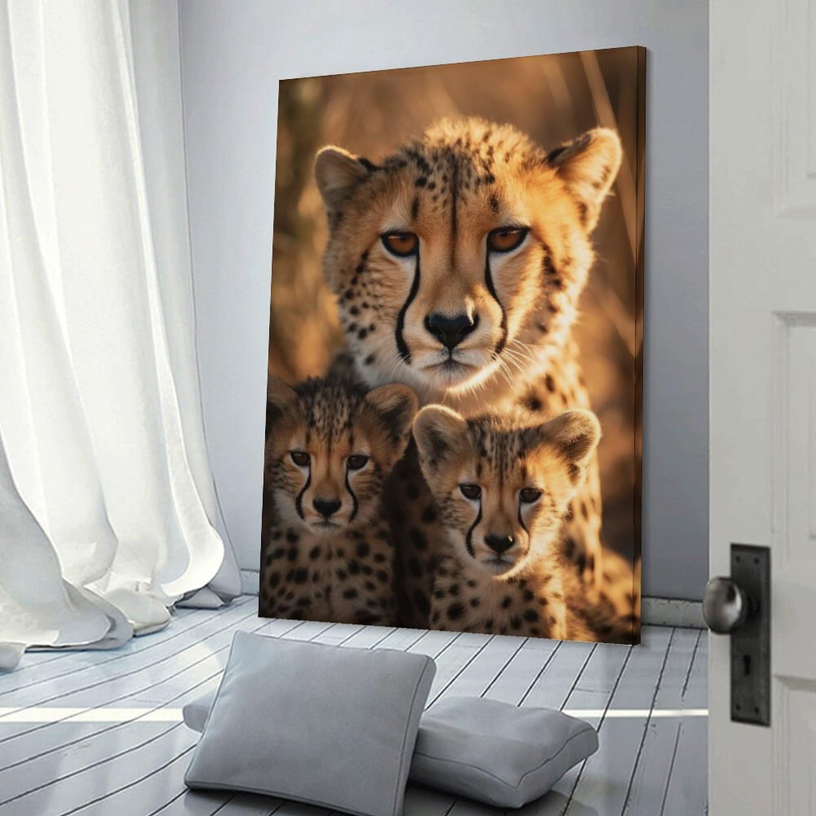 Junmoney Cheetah Wildlife Photo Canvas Wall Art, 24x36inch(60x90cm), for Bedroom, Guest Room Or Reading Nook, Decorative Wall Art for Cosy Rooms