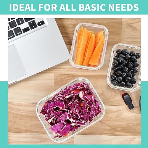 Miniatura 7 de Skroam Paquete de 10 recipientes de vidrio para almacenamiento de alimentos con tapas, juego de recipientes herméticos de vidrio para preparación de