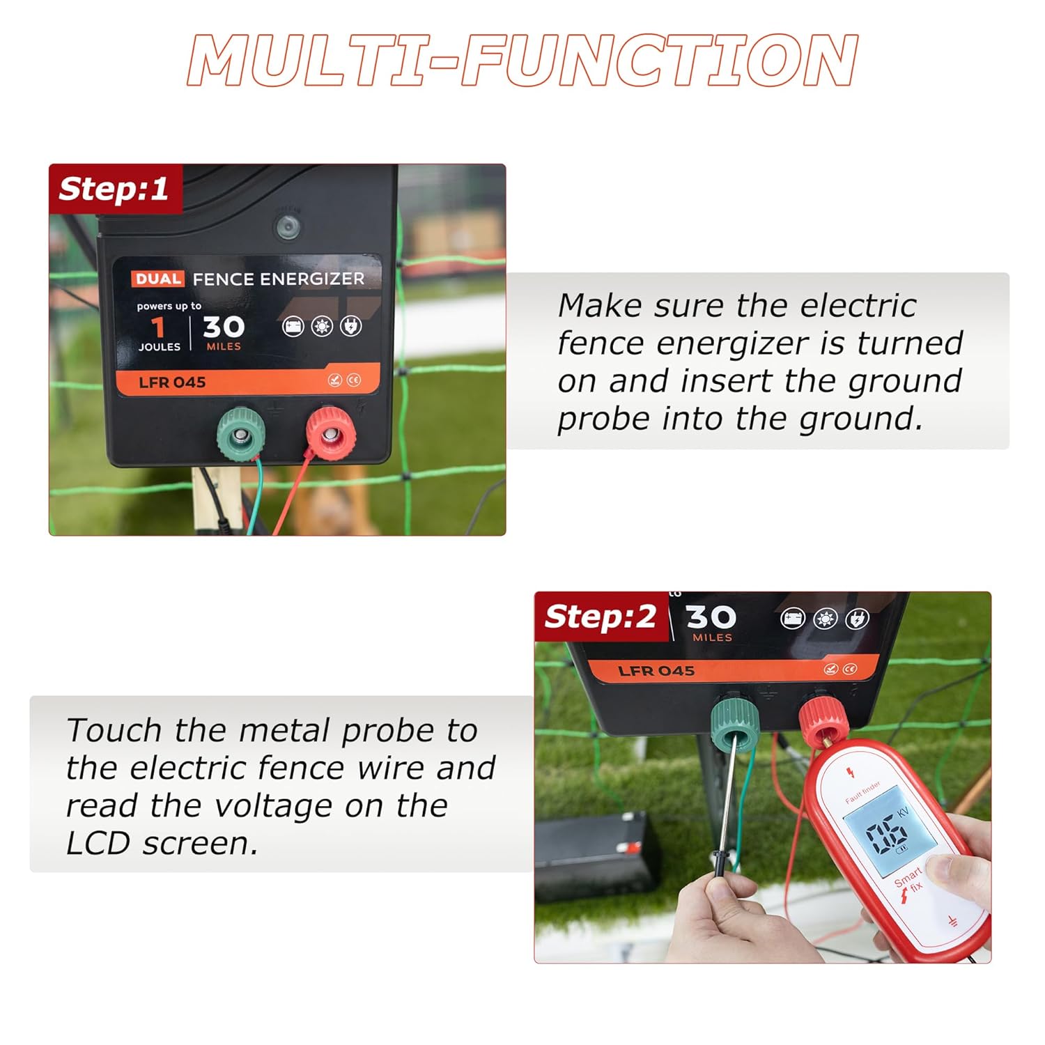 Electric Fence Voltage Tester, Handheld Fence Fault Finder Fence Tester for Farms, Digital Display High Voltage 200-15000V Gardening Tools