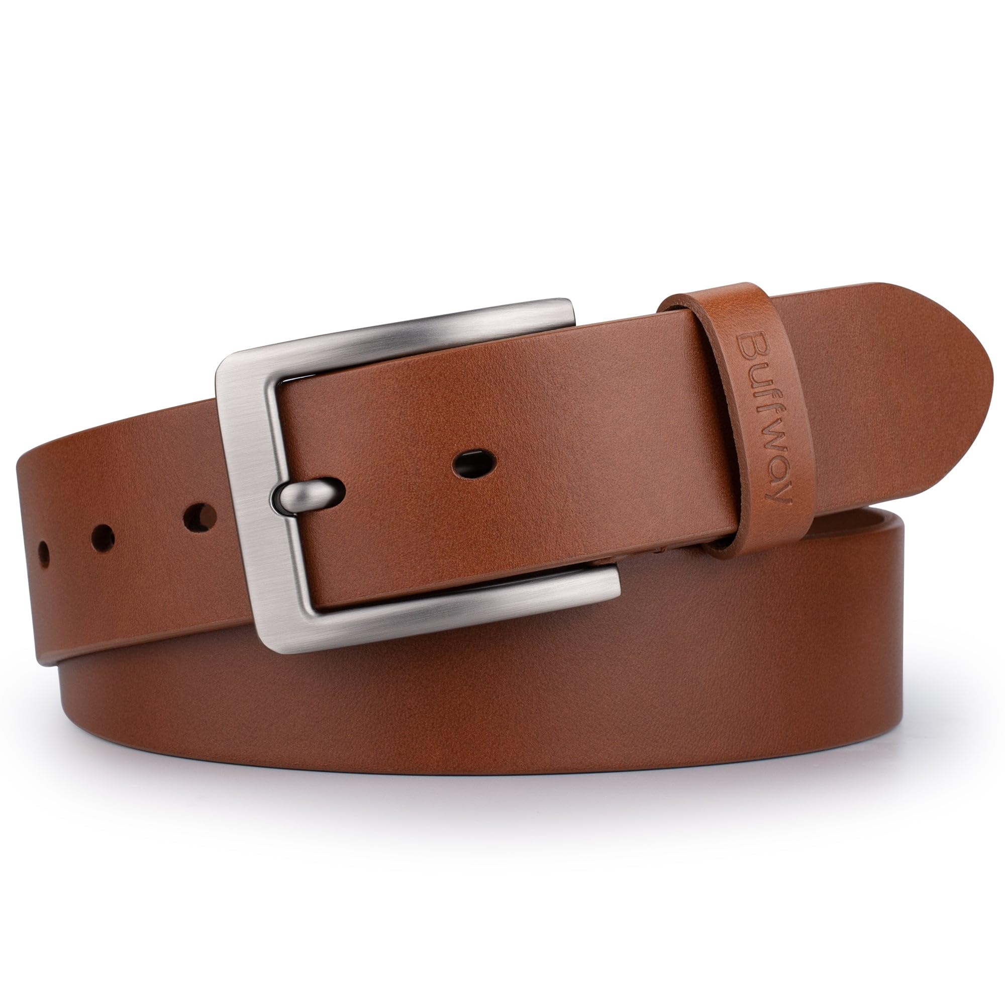 Buffway Leather Belt for Men - Durable Full Grain Men's Belt 1.5", Versatile for Daily Use, with Gift Box