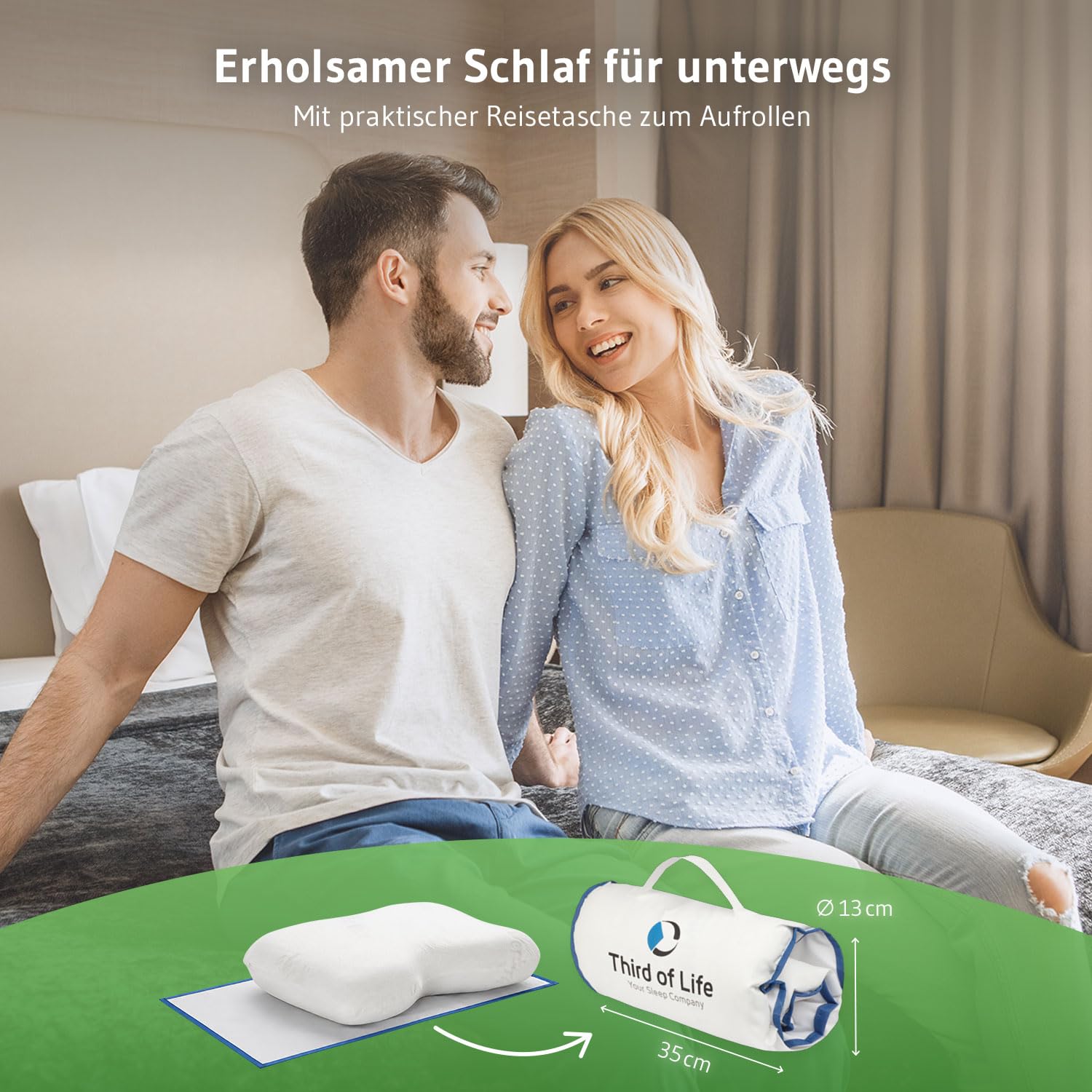 Ergonomisches Seitenschläferkissen NuMOON, Memory Foam Kopfkissen mit PureAir Effekt gegen Milben & Gerüche, HWS Nackenstützkissen mit hautpflegendem Aloe Vera Kissen-Bezug, Ideal für Allergiker