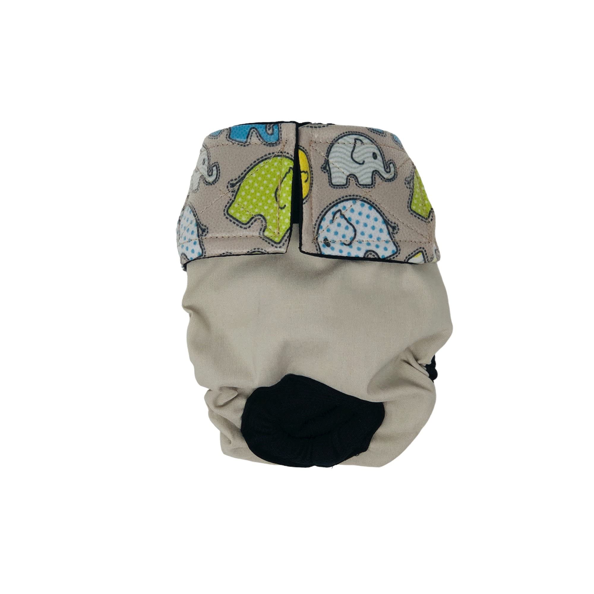 Barkertime Cool Elephants on Frosty Cream Premium Waterproof Dog Diaper, S, Without Tail Hole - Made in USA